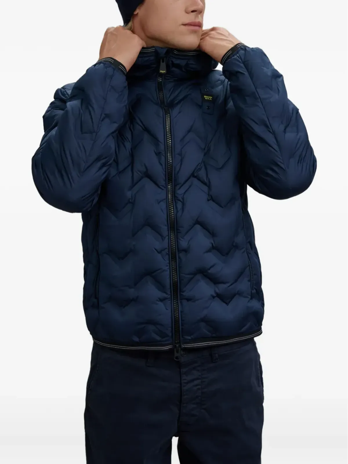 Blauer チェブロンキルテッドフーデッドジャケット - 画像3