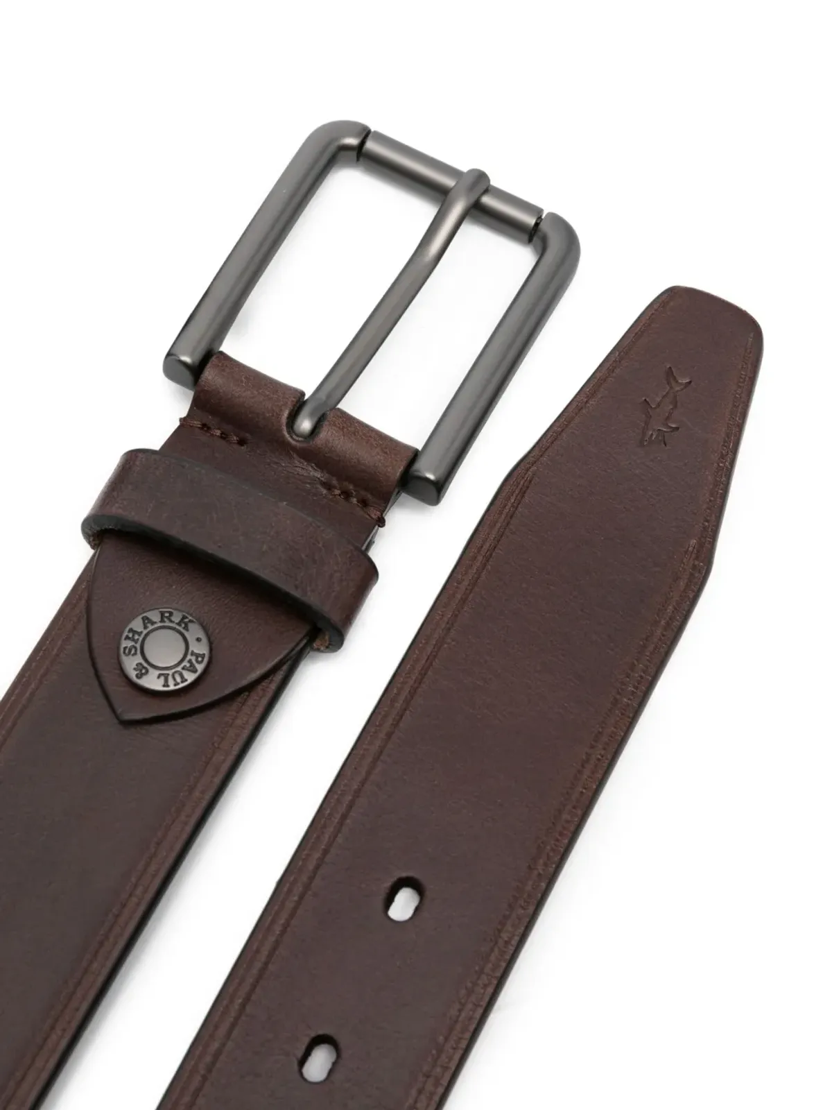 Paul & Shark レザー ガンメタルバックル ベルト - Brown - 画像2
