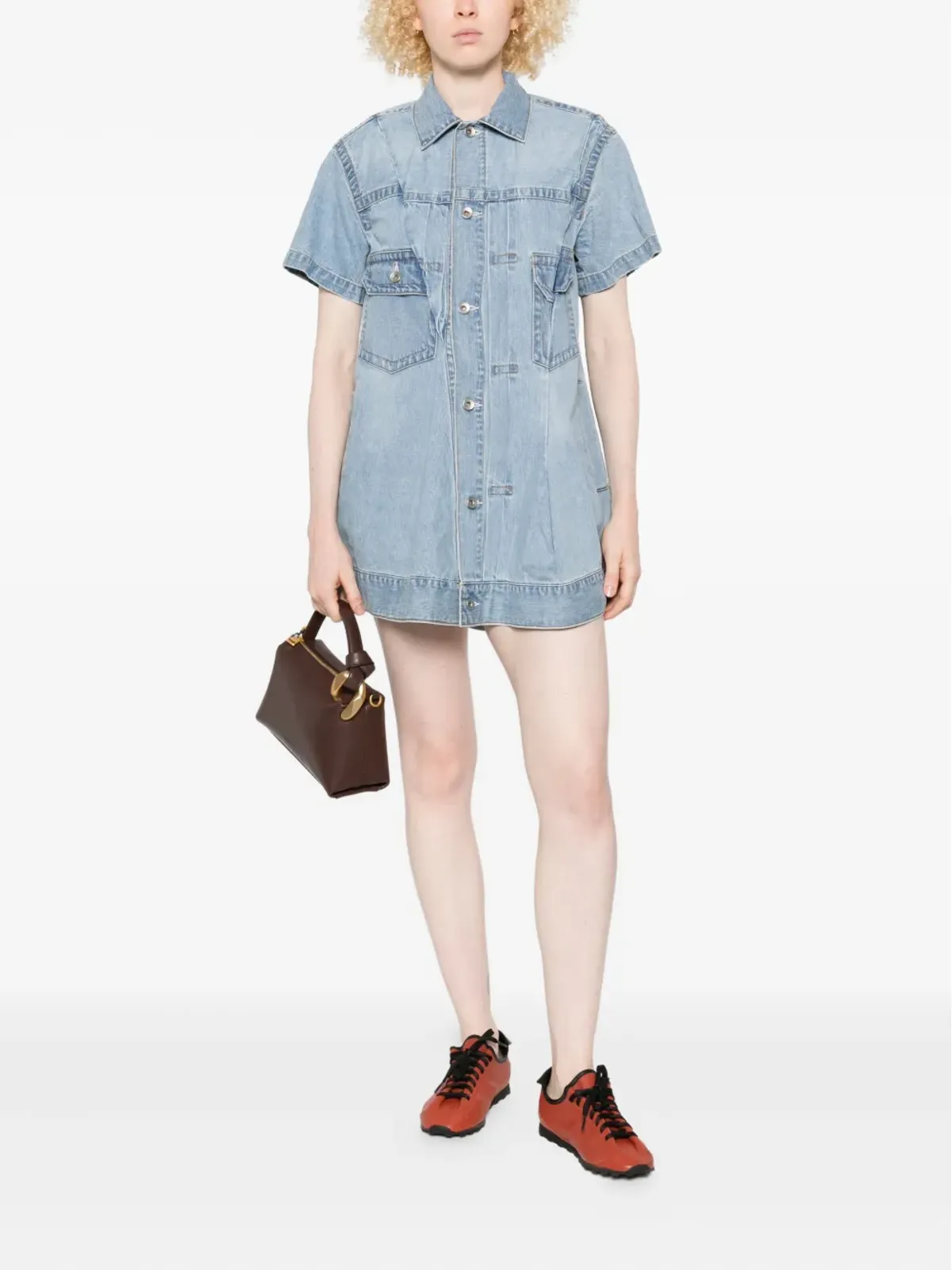 sacai プリーツデニムミニシャツドレス - 画像2