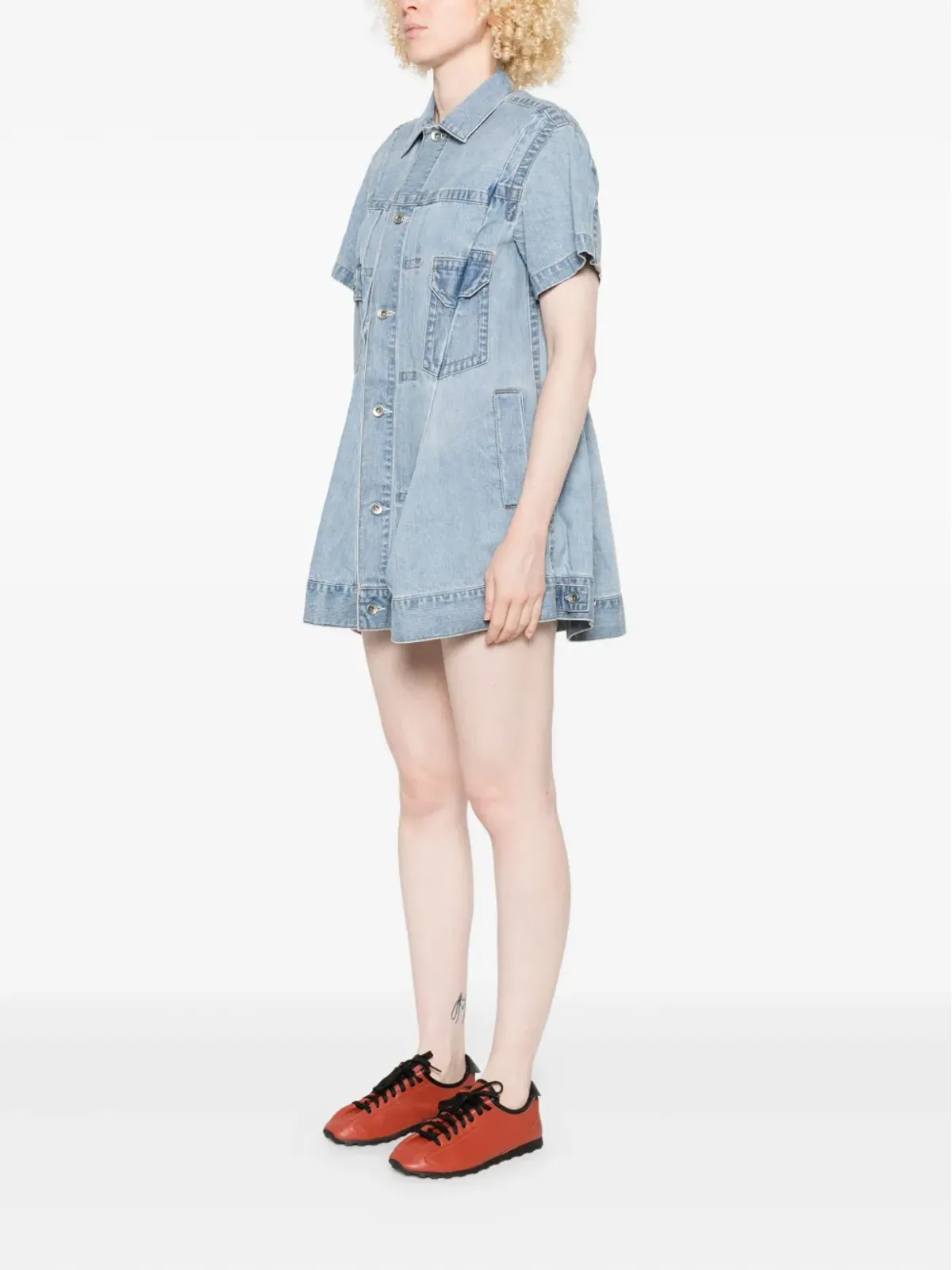 sacai プリーツデニムミニシャツドレス - 画像3