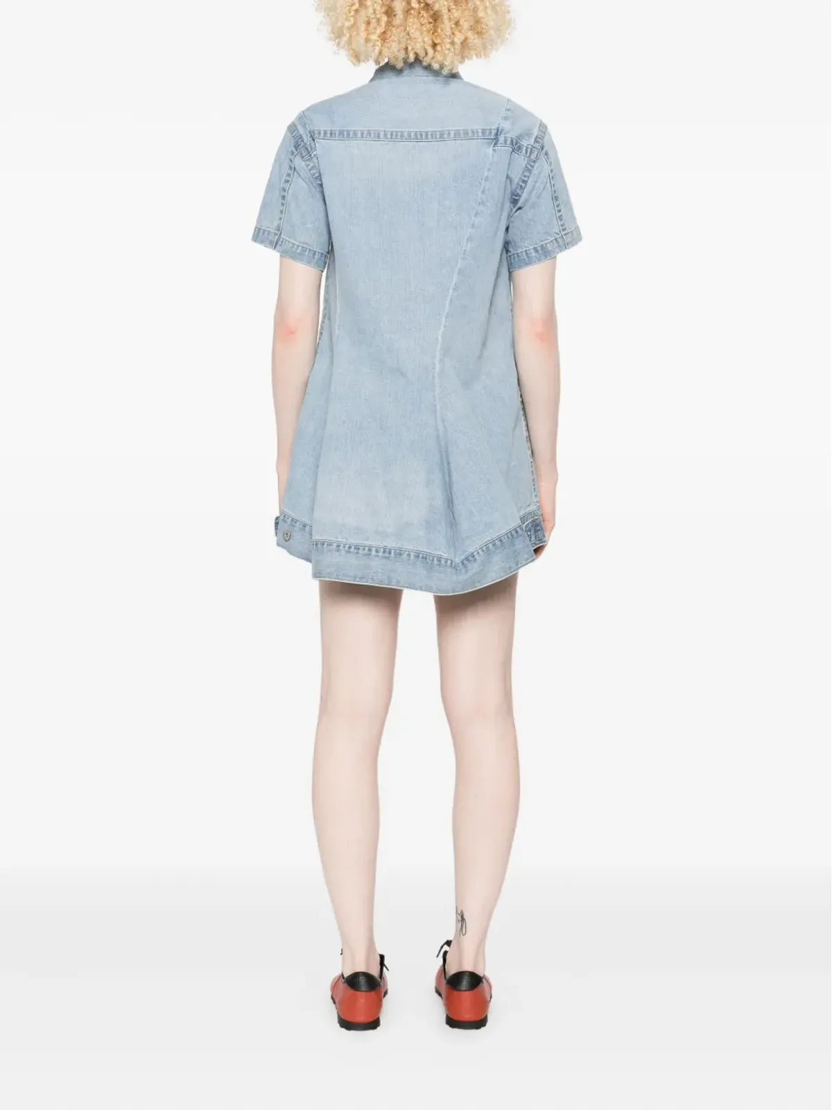 sacai プリーツデニムミニシャツドレス - 画像4
