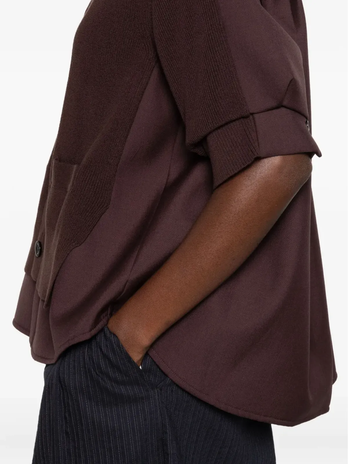 sacai ボタンフロント レイヤード カーディガン - Brown - 画像5