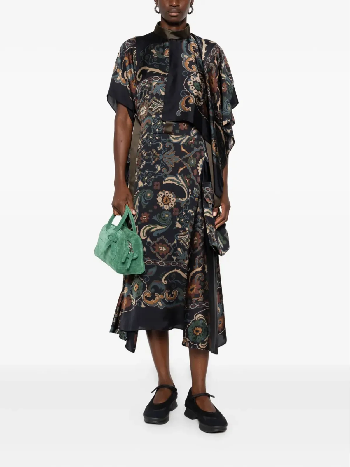 sacai ペイズリープリント レイヤード ミディドレス - 画像2