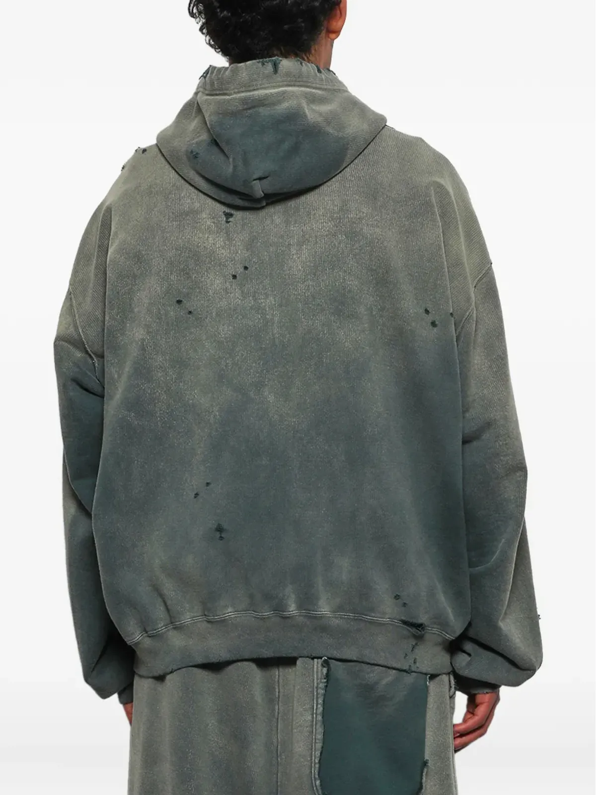 Maison MIHARA YASUHIRO faded-effect zip-up hoodie - Green - 画像5