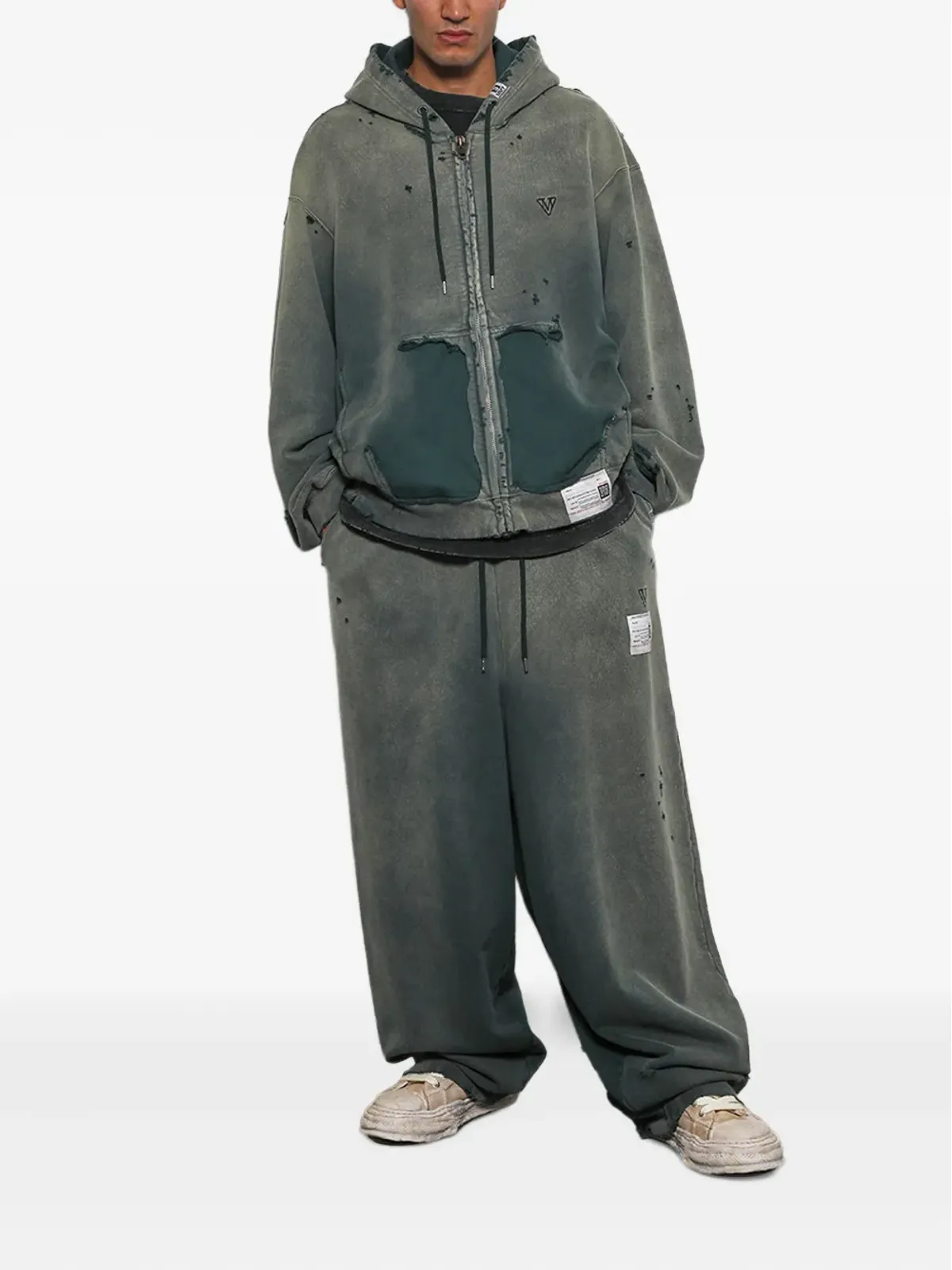 Maison MIHARA YASUHIRO faded-effect zip-up hoodie - Green - 画像2