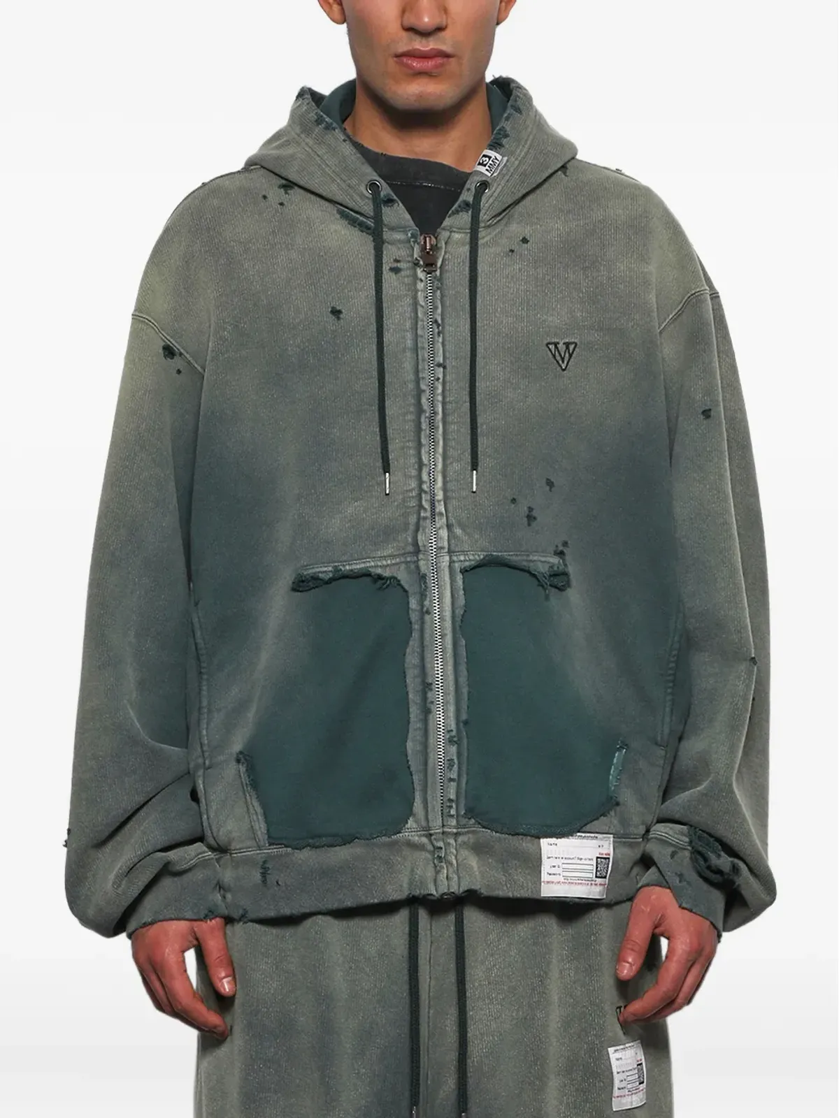 Maison MIHARA YASUHIRO faded-effect zip-up hoodie - Green - 画像3