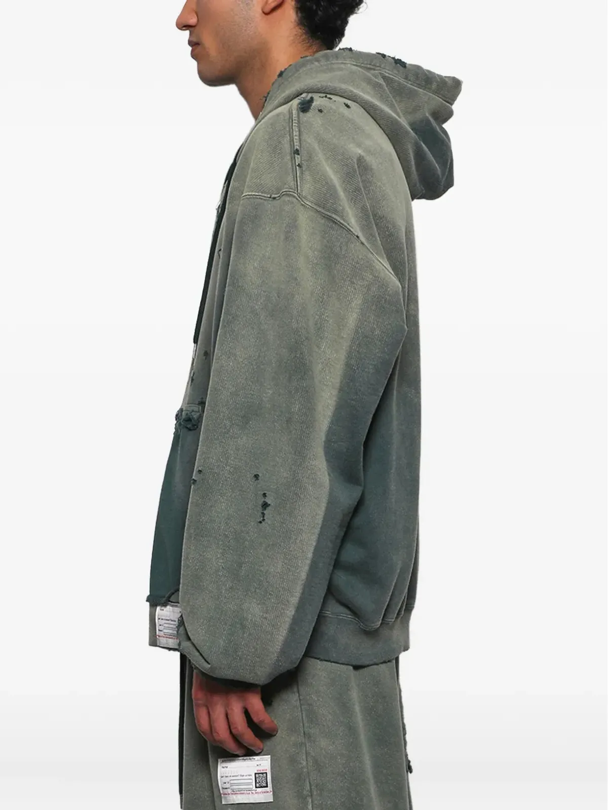 Maison MIHARA YASUHIRO faded-effect zip-up hoodie - Green - 画像4