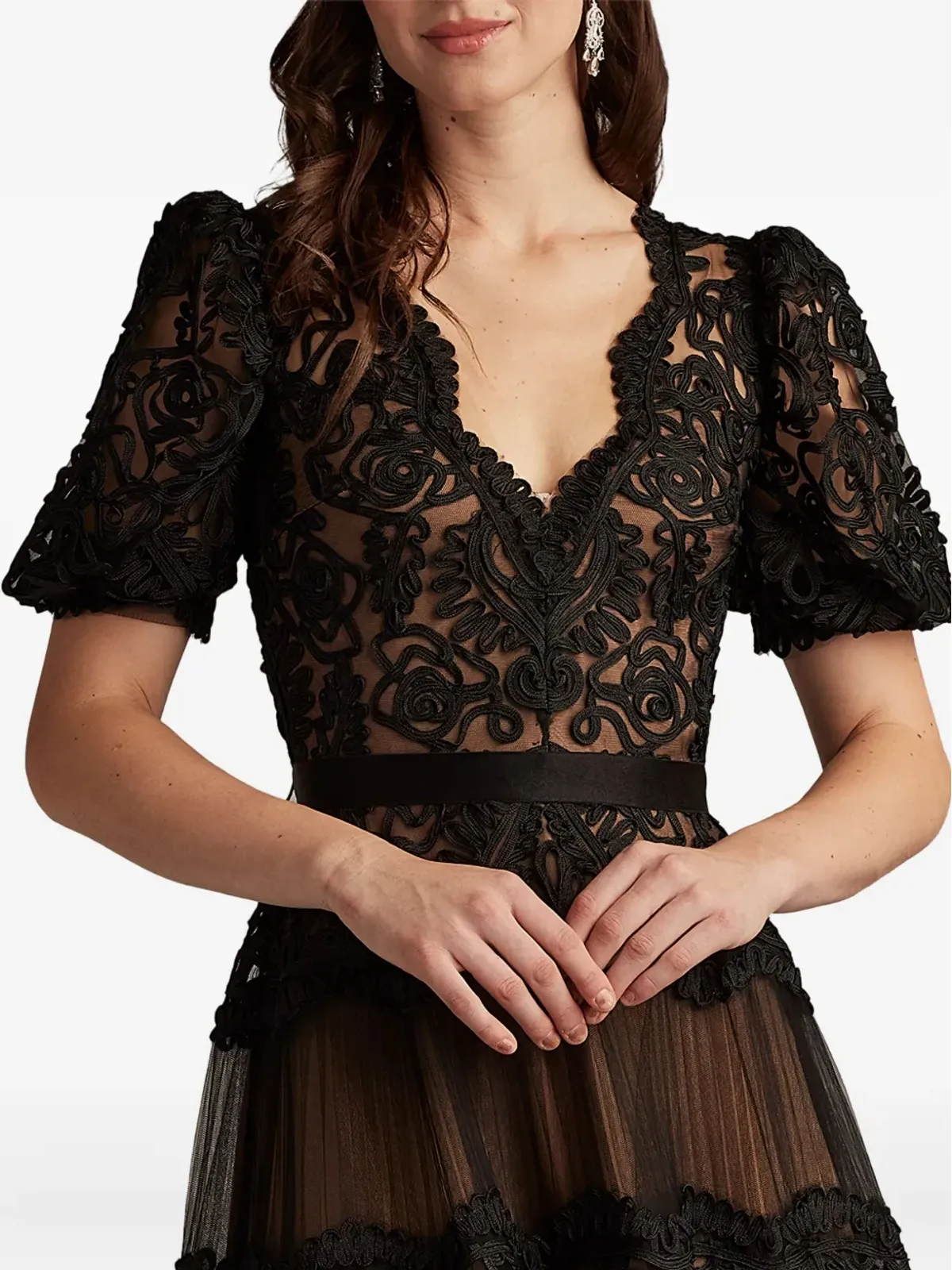Tadashi Shoji Belline パフスリーブ刺繍ドレス - 画像4