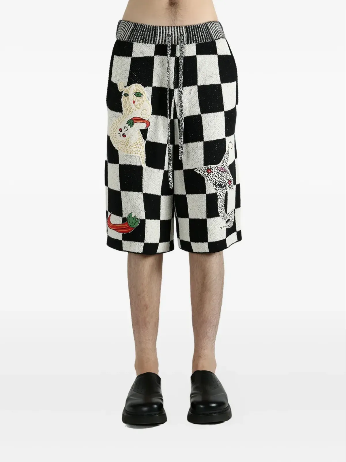 The Elder Statesman Nora Lite Creatures check-pattern embroidered shorts - 画像2