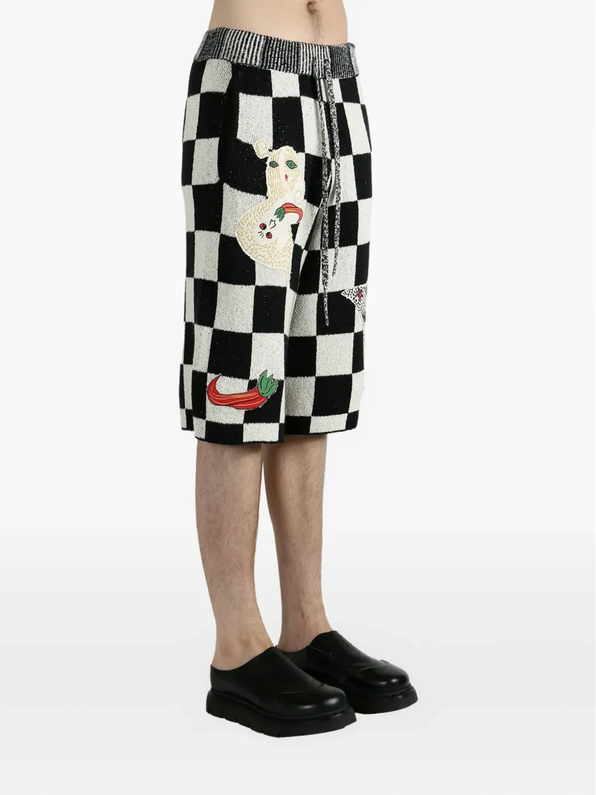 The Elder Statesman Nora Lite Creatures check-pattern embroidered shorts - 画像3