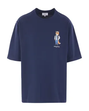 Maison Kitsuné キツネ刺繍コットンTシャツ ブルー - サムネイル1
