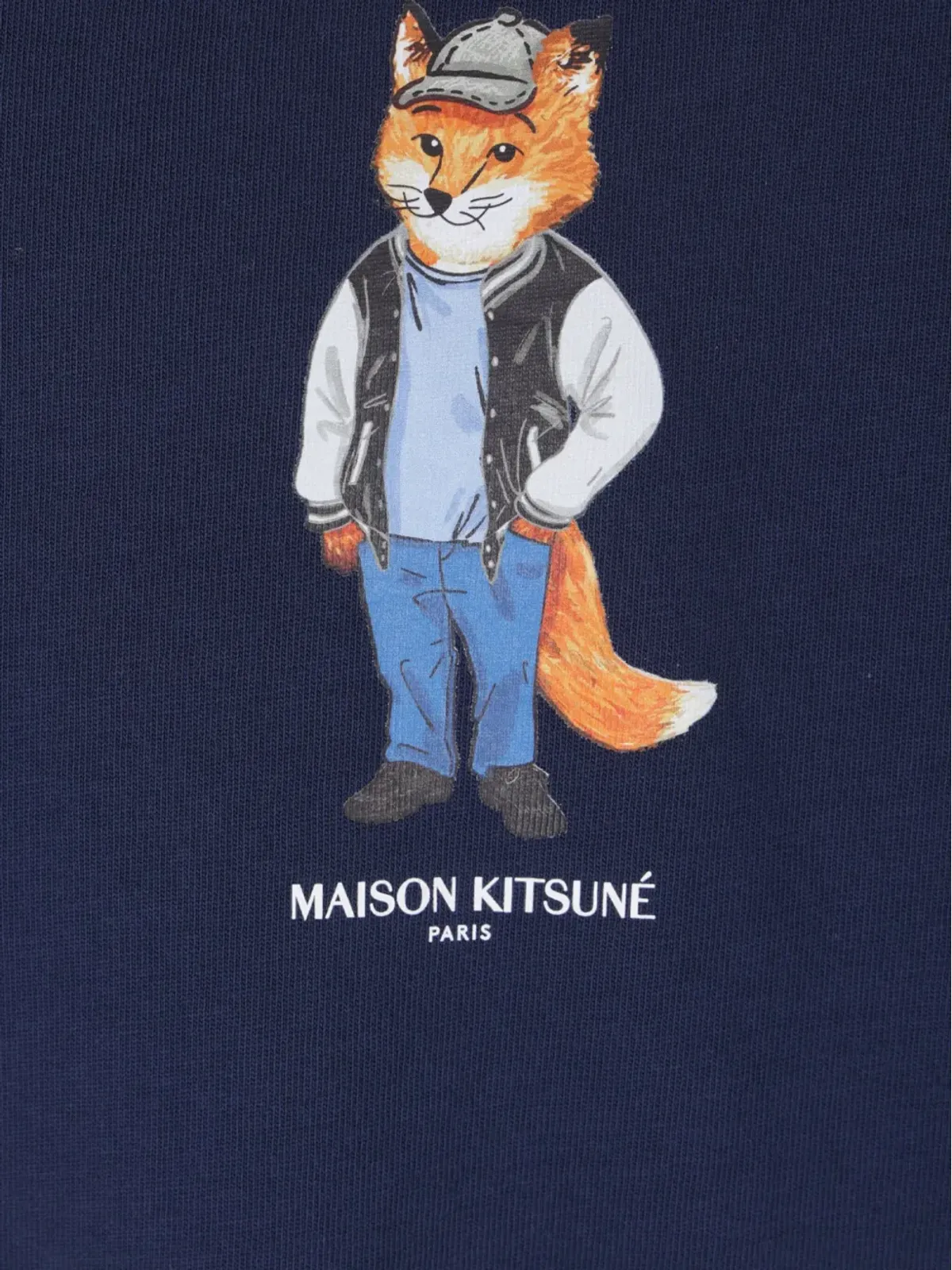 Maison Kitsuné キツネ刺繍コットンTシャツ ブルー - 画像4