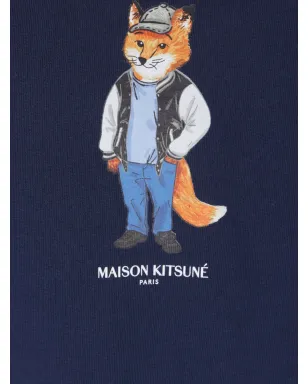 Maison Kitsuné キツネ刺繍コットンTシャツ ブルー - サムネイル4