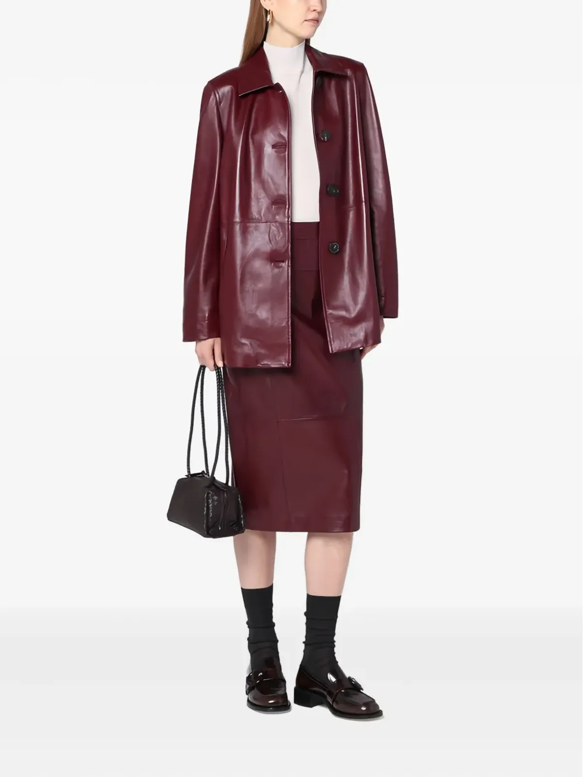 Max Mara レザー ペンシルスカート - レッド - 画像2