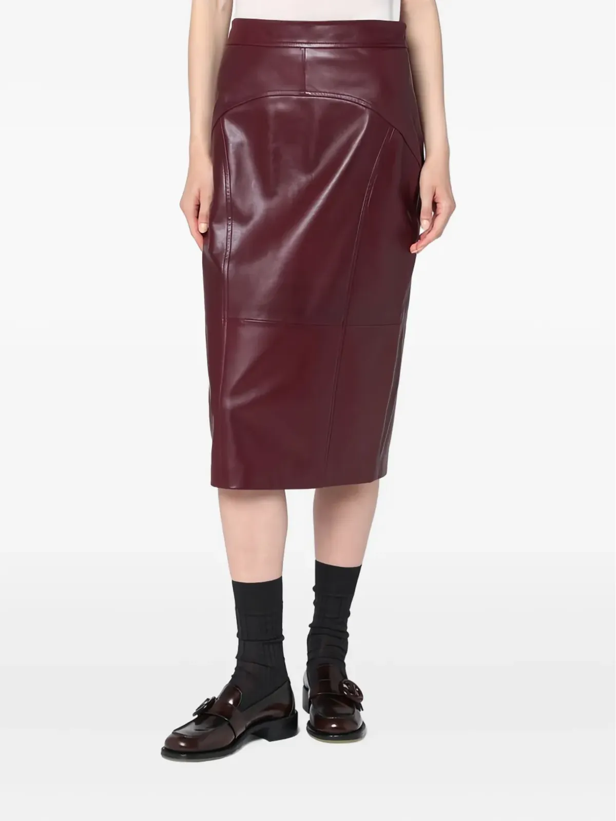 Max Mara レザー ペンシルスカート - レッド - 画像3