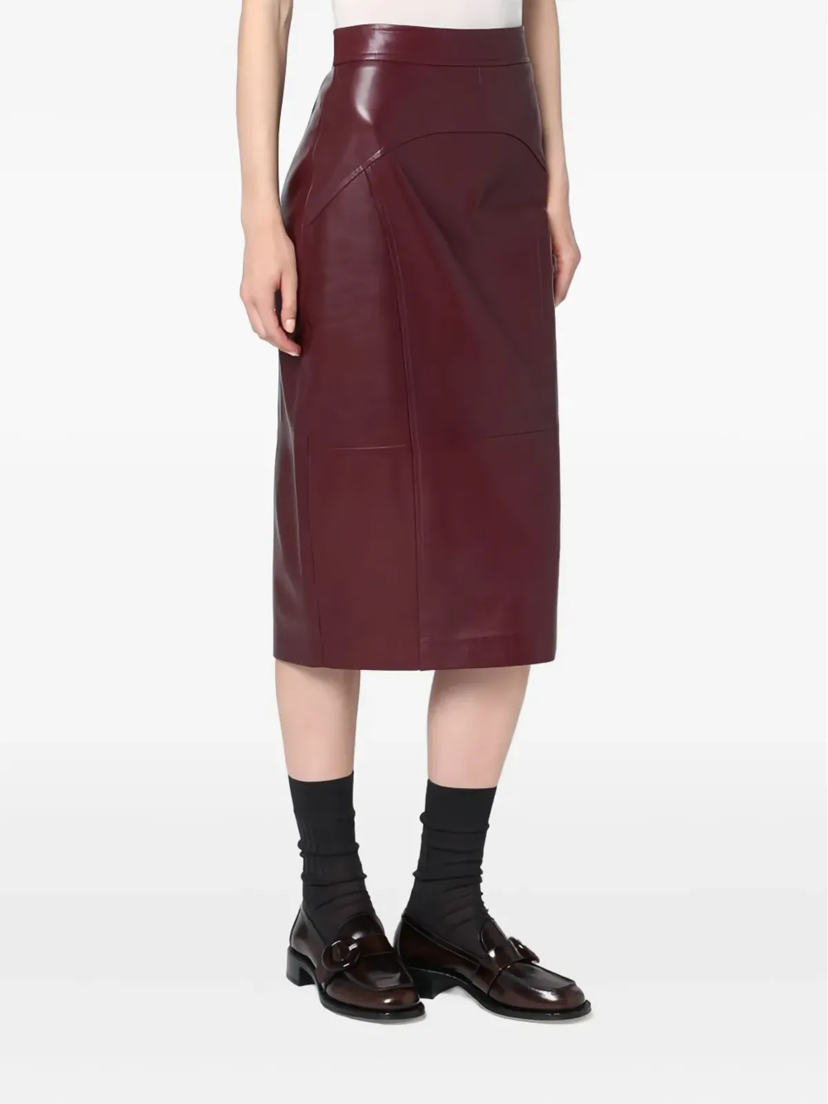 Max Mara レザー ペンシルスカート - レッド - 画像4