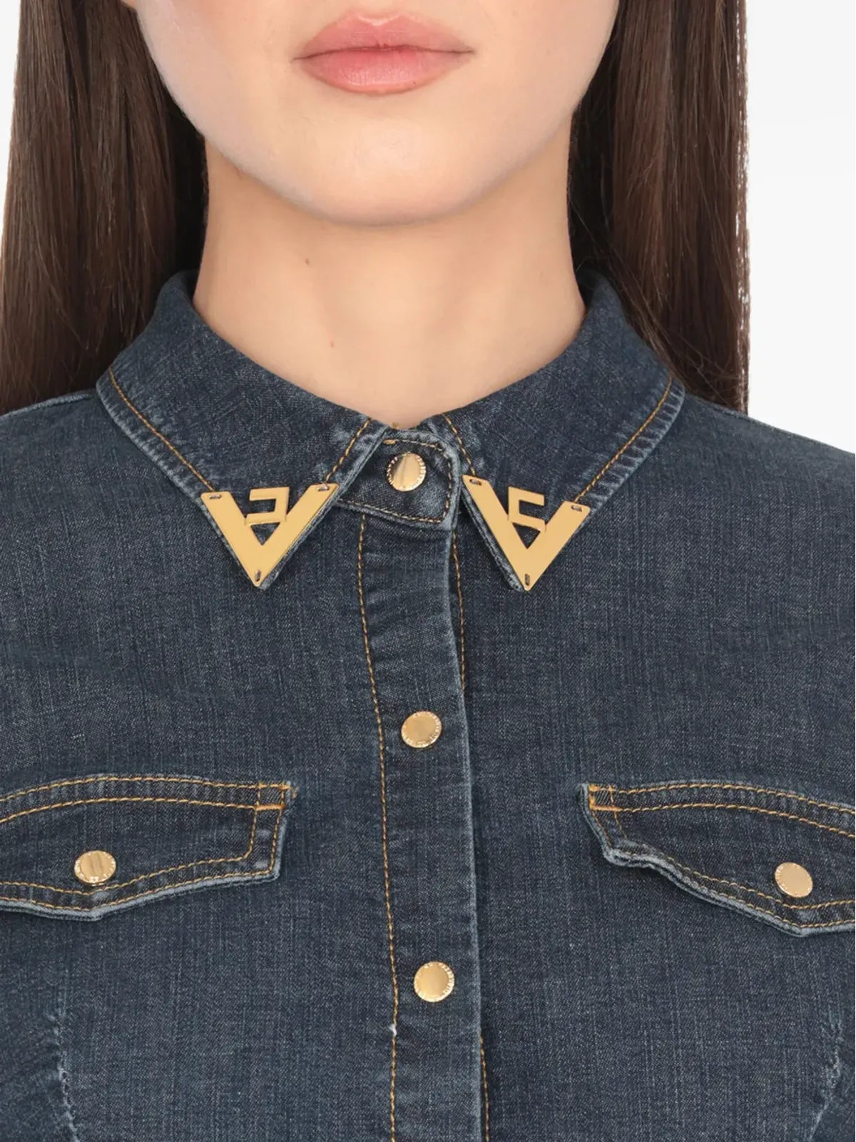 Elisabetta Franchi クロップド ゴールドカラー デニムトップ - ブルー - 画像5