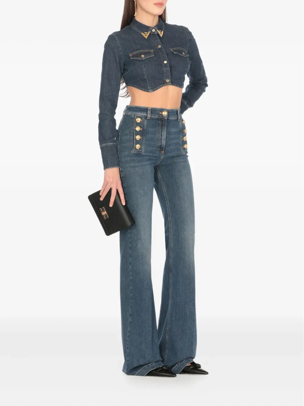 Elisabetta Franchi クロップド ゴールドカラー デニムトップ - ブルー - 画像2