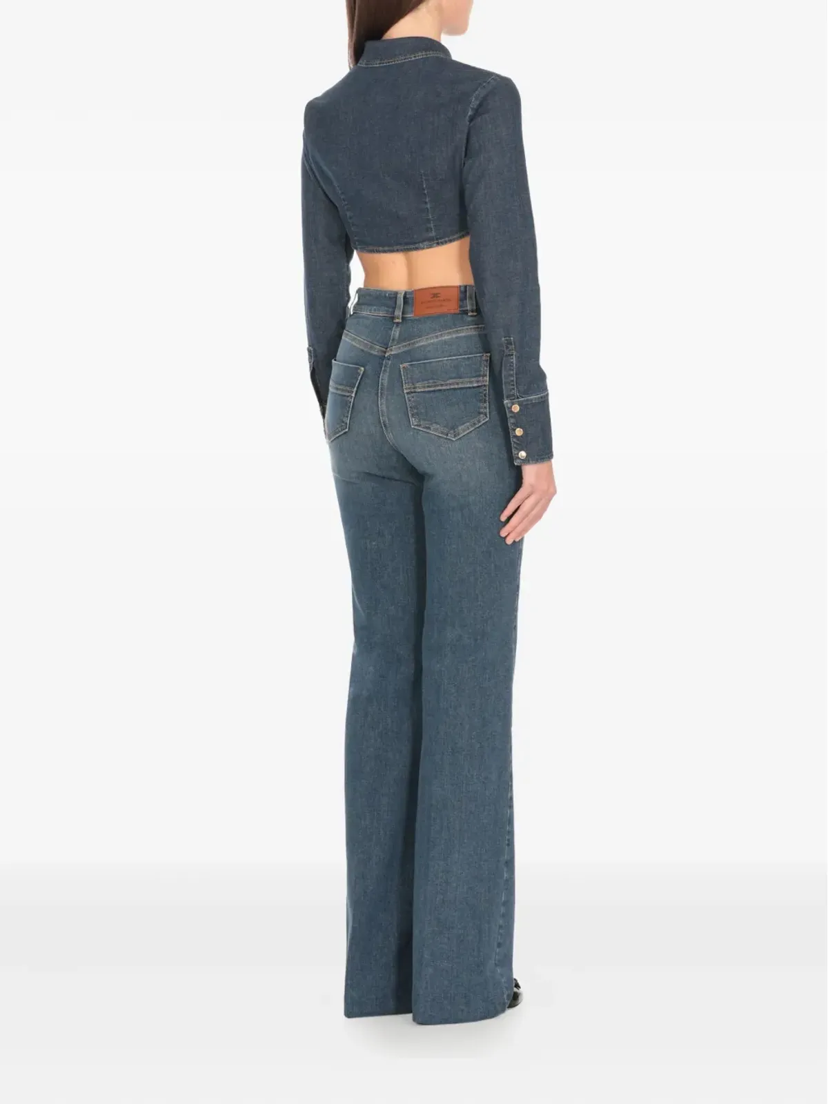 Elisabetta Franchi クロップド ゴールドカラー デニムトップ - ブルー - 画像4