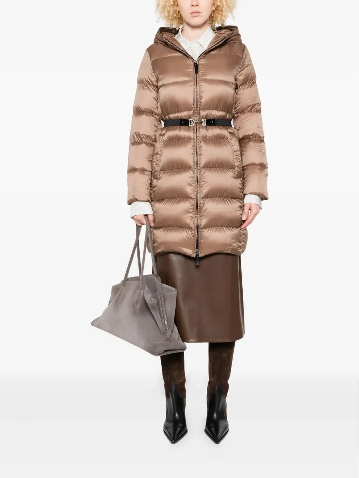 Max Mara フード付きベルト付きダウンジャケット - 画像2