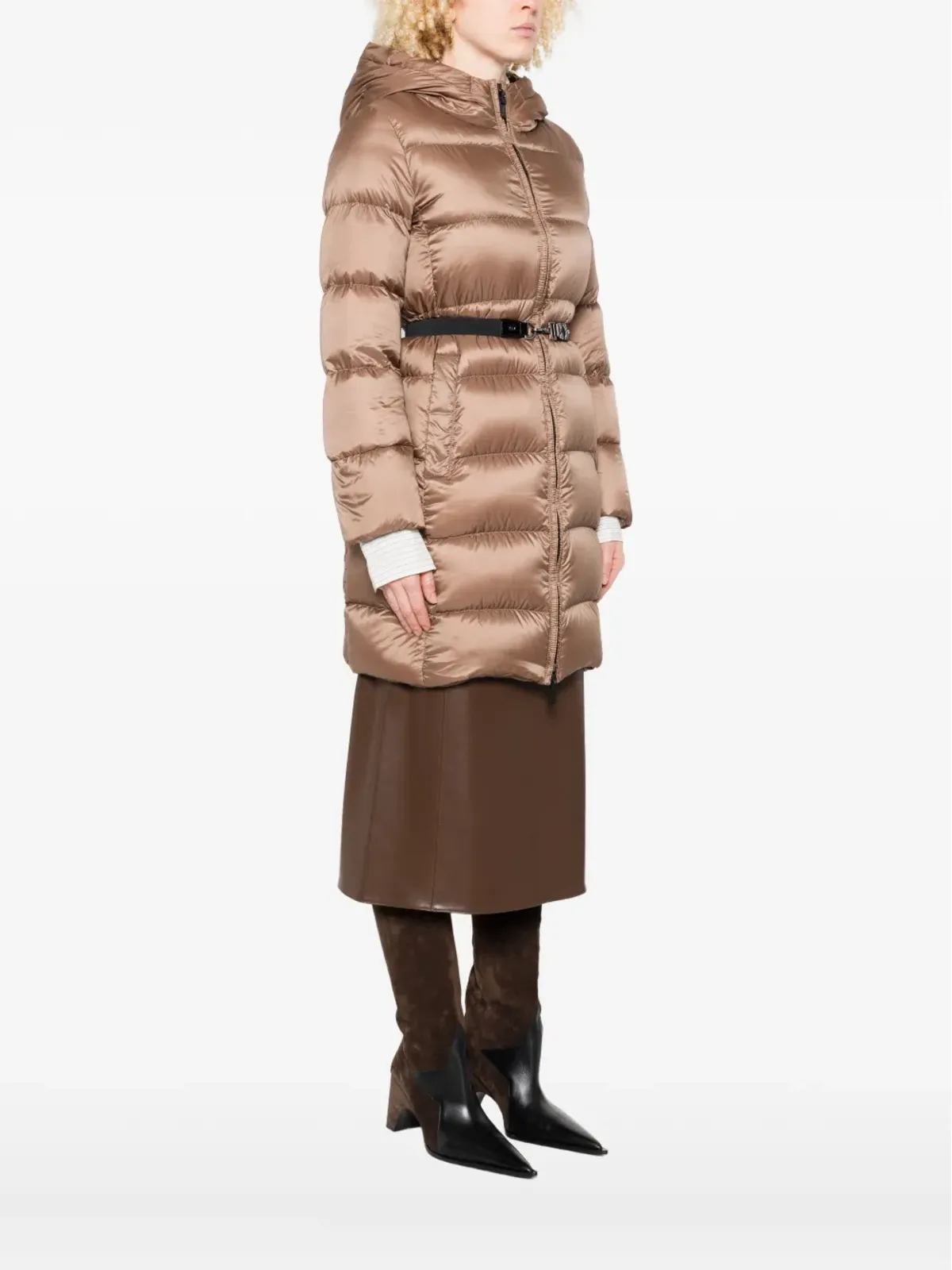 Max Mara フード付きベルト付きダウンジャケット - 画像3