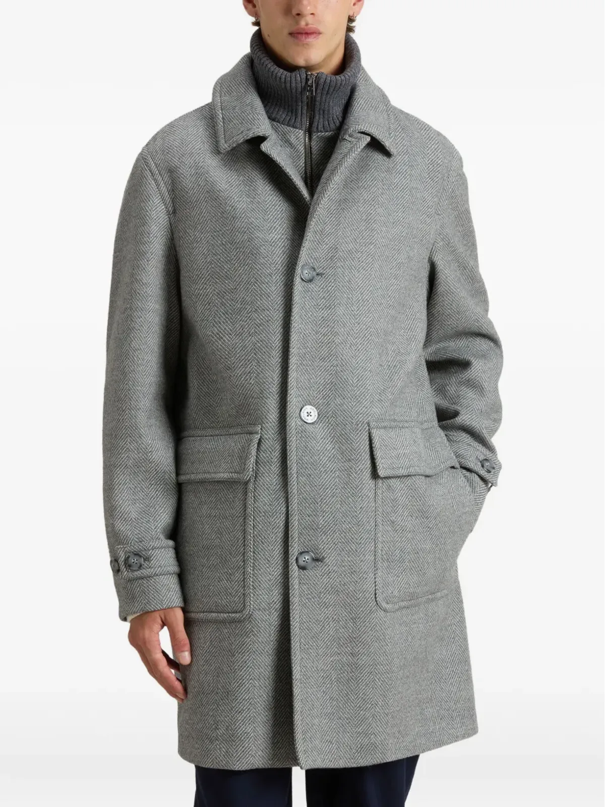 Woolrich ヘリンボーン ポケット付き シングルブレスト コート - 画像3