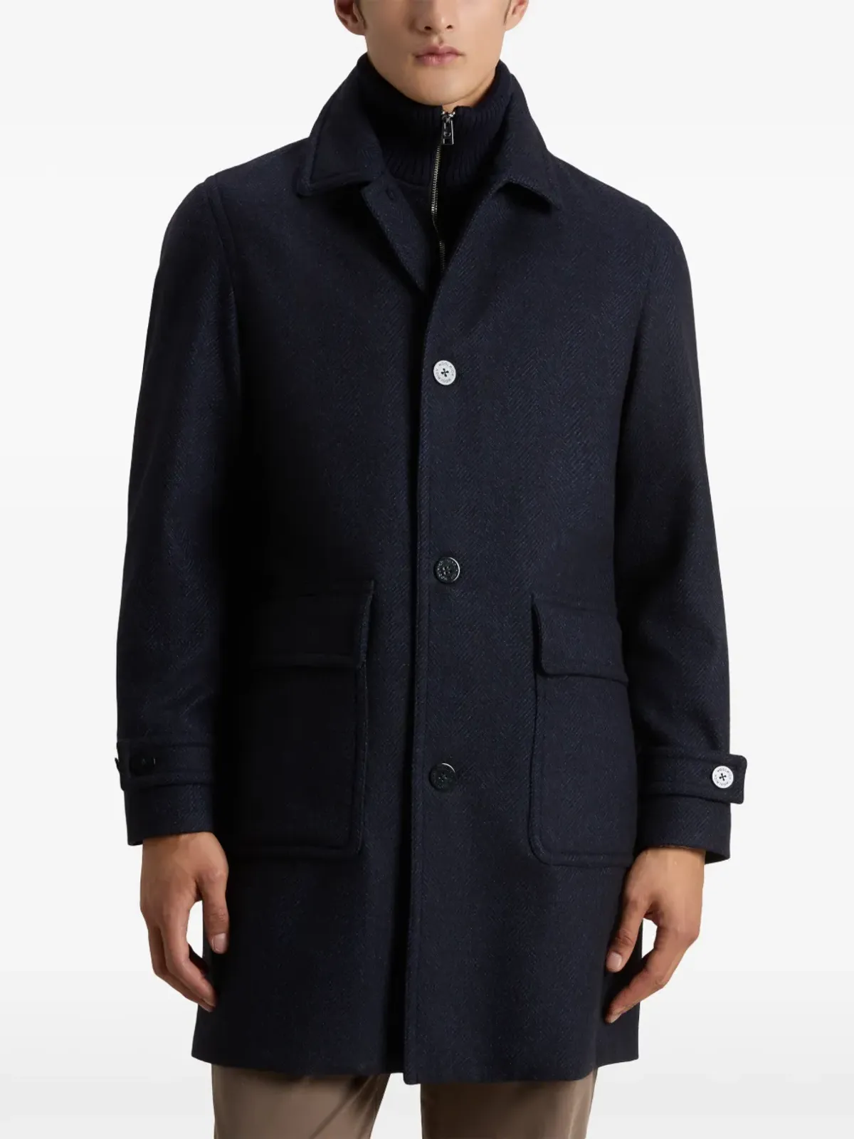 Woolrich ヘリンボーン ウールコート - 画像5