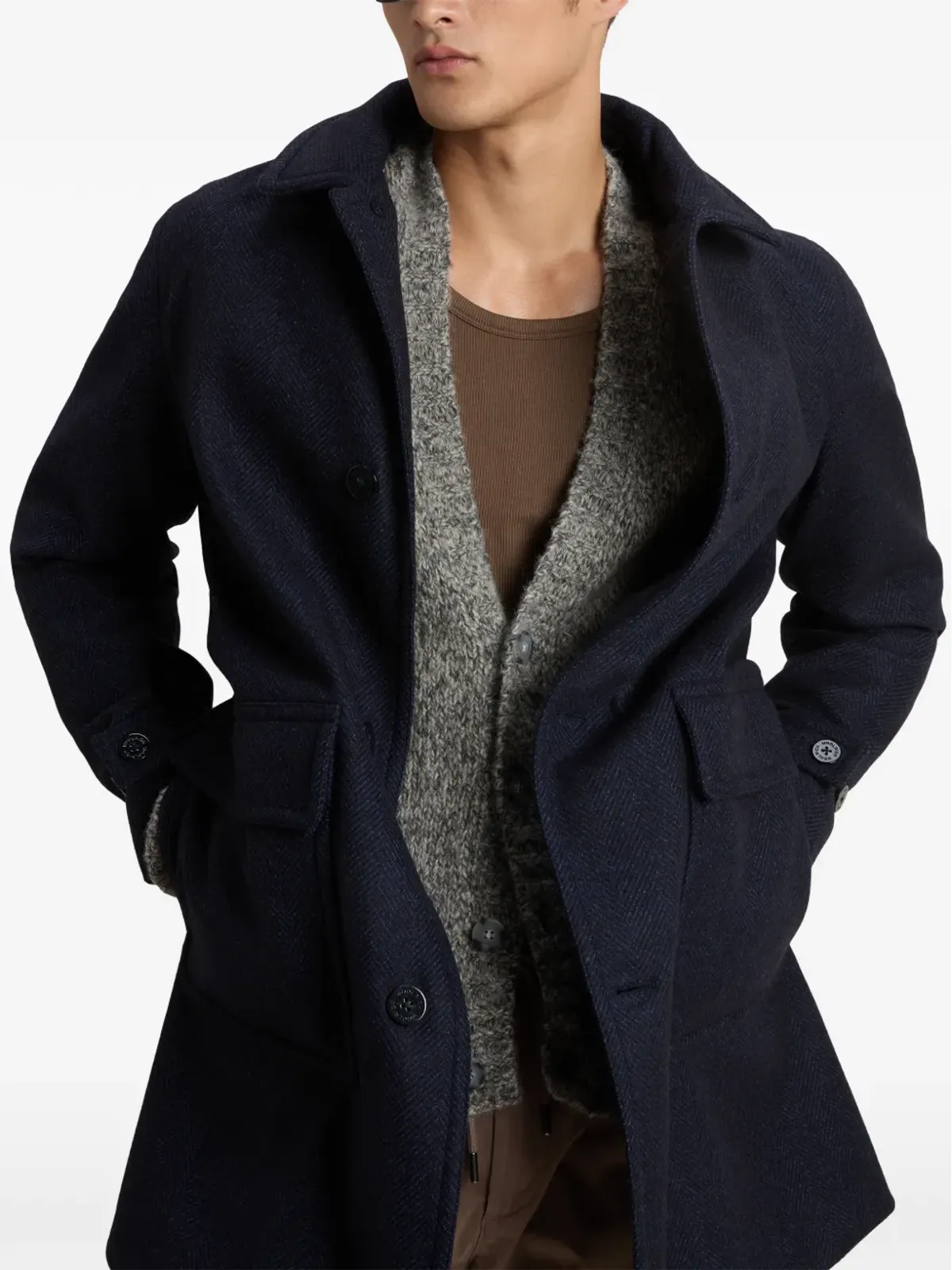 Woolrich ヘリンボーン ウールコート - 画像3
