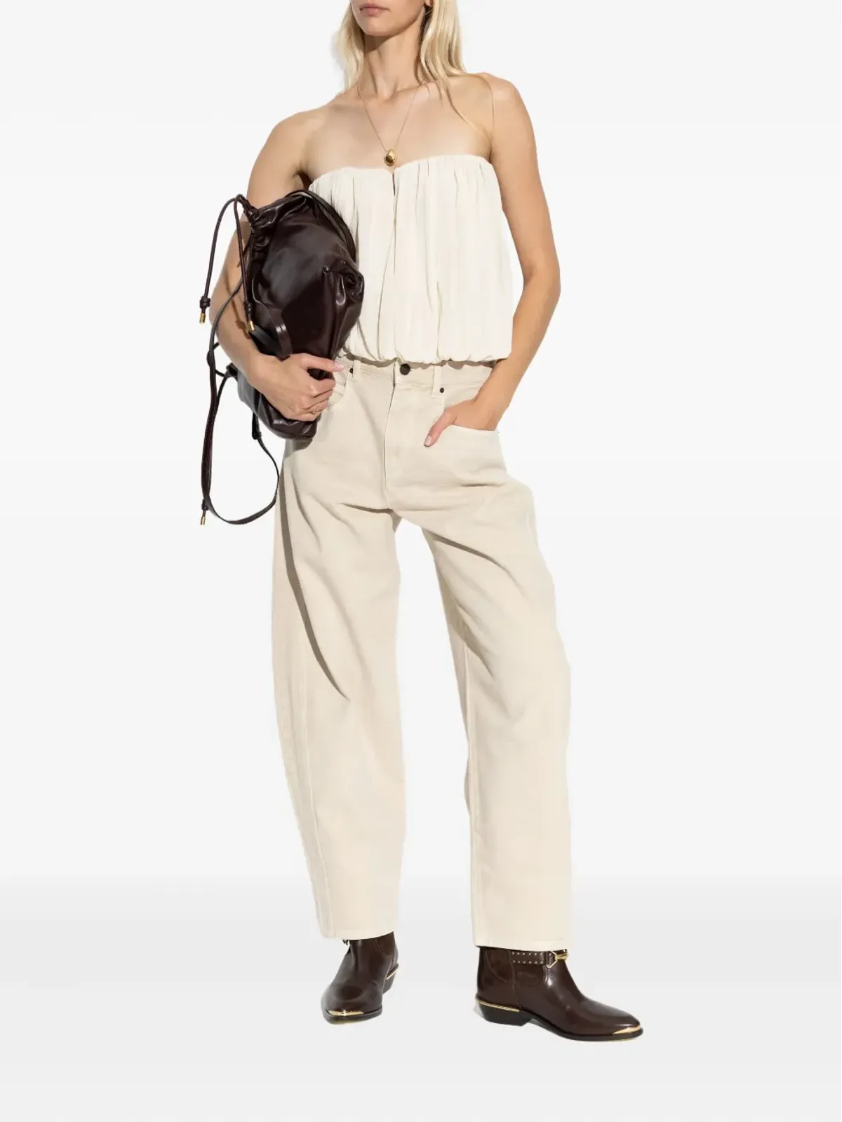 ISABEL MARANT Amalia gathered strapless blouse - Neutrals - 画像2