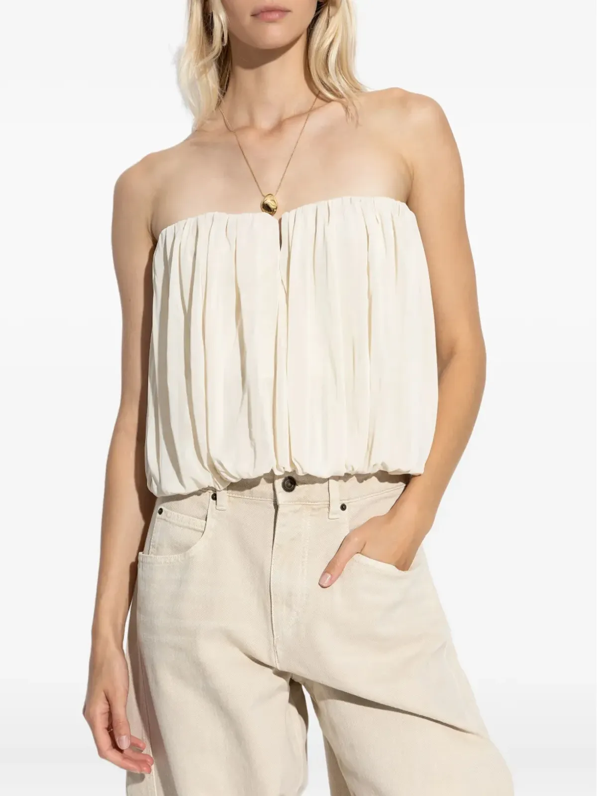 ISABEL MARANT Amalia gathered strapless blouse - Neutrals - 画像3