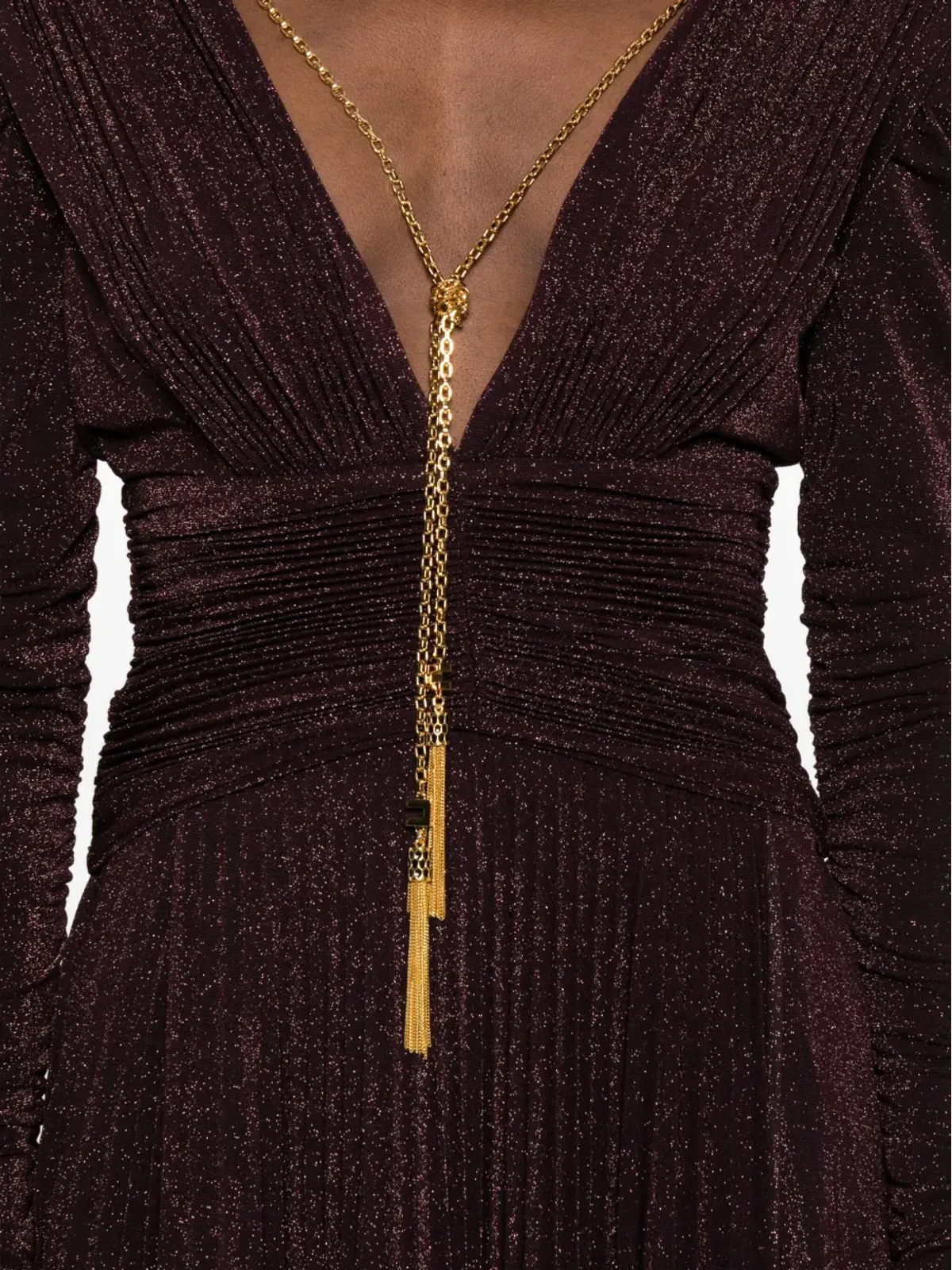 Elisabetta Franchi ギャザー入りVネック マキシドレス - 画像5