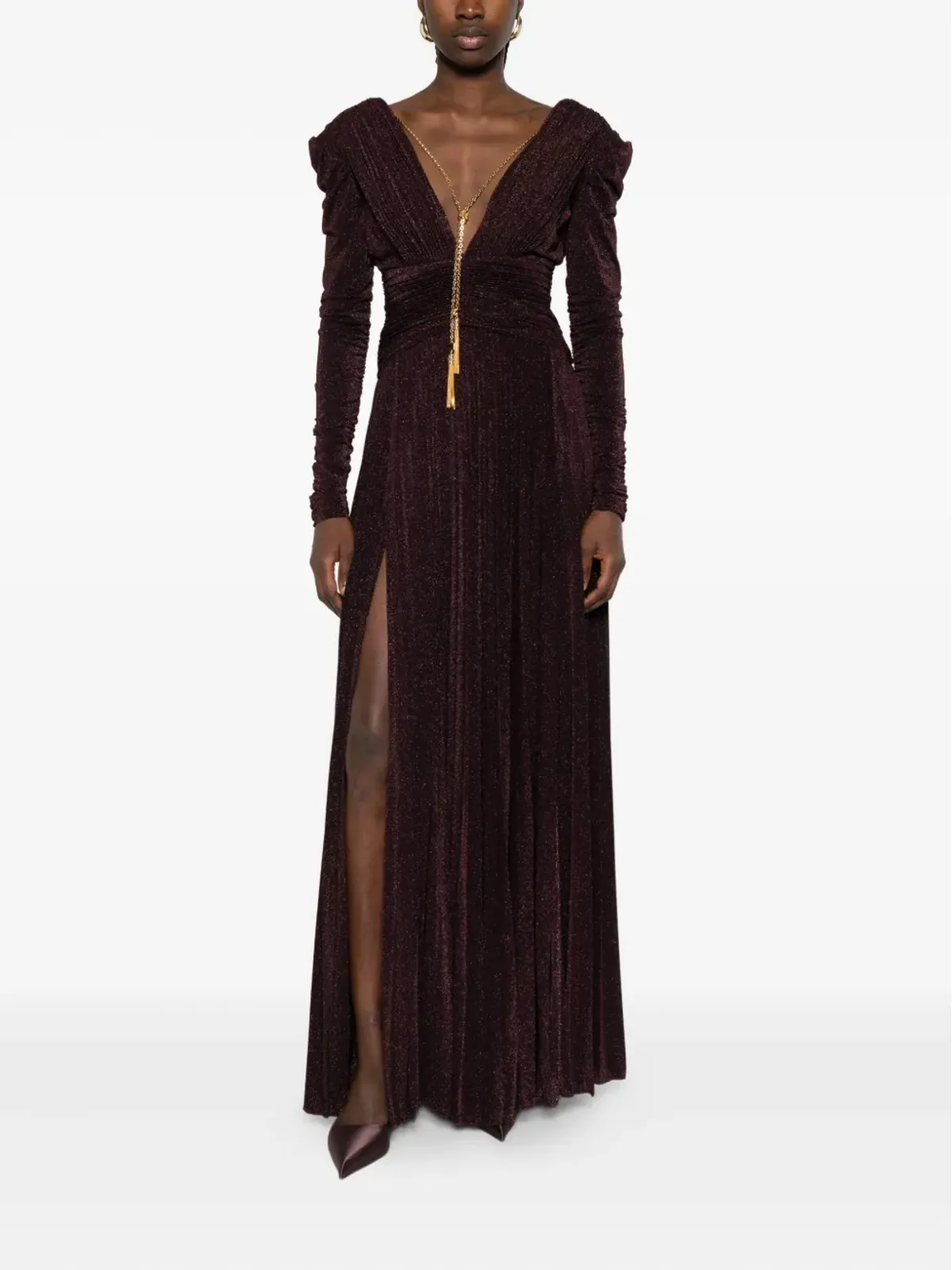 Elisabetta Franchi ギャザー入りVネック マキシドレス - 画像2