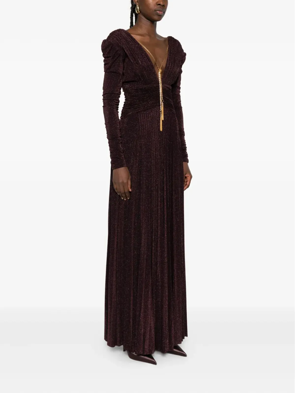 Elisabetta Franchi ギャザー入りVネック マキシドレス - 画像3