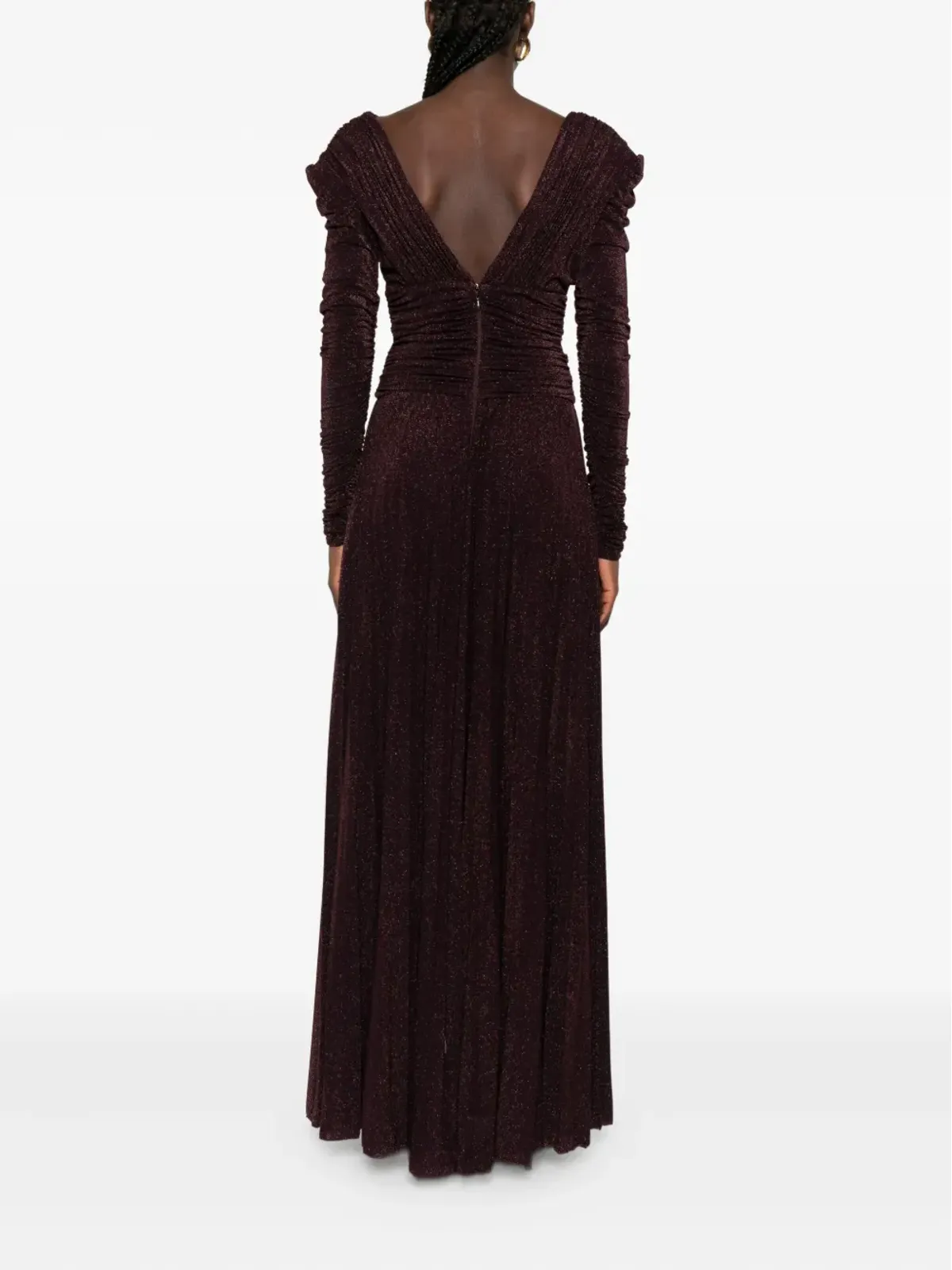 Elisabetta Franchi ギャザー入りVネック マキシドレス - 画像4