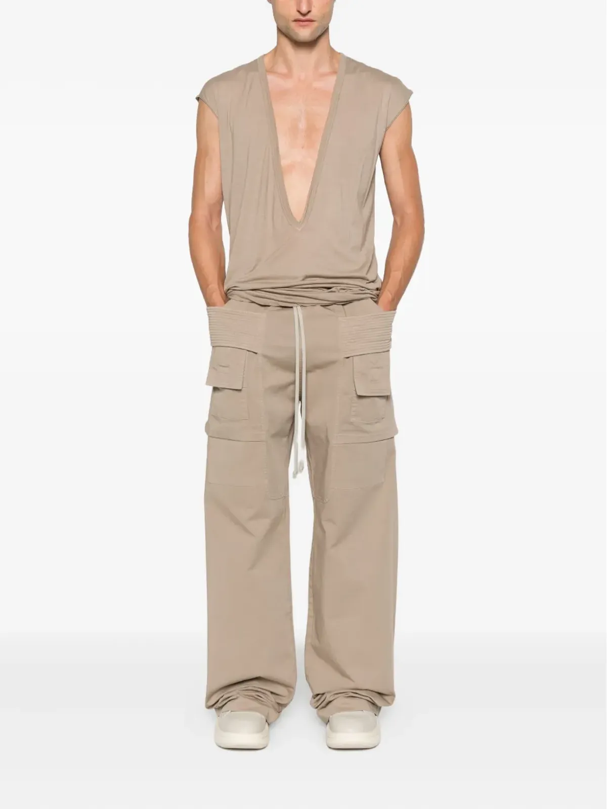 Rick Owens DRKSHDW ディラン プランジネック ノースリーブ Tシャツ - 画像2