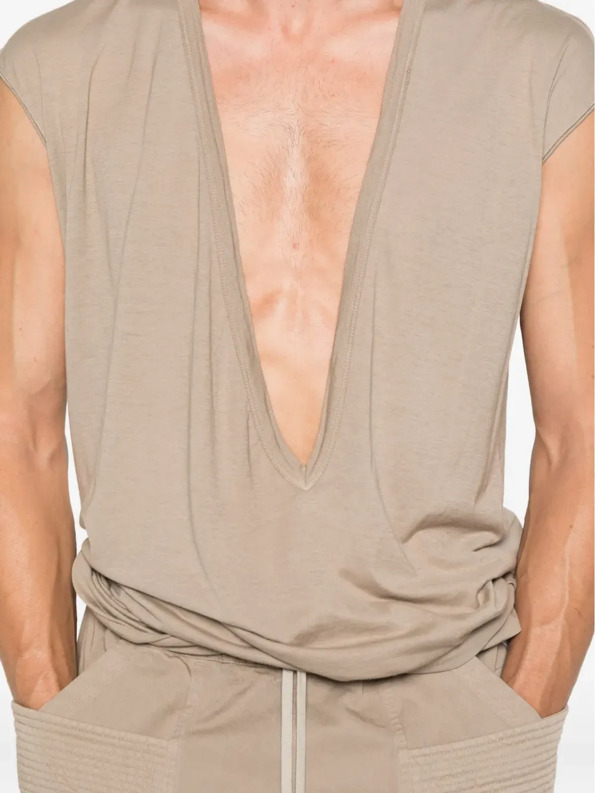 Rick Owens DRKSHDW ディラン プランジネック ノースリーブ Tシャツ - 画像4