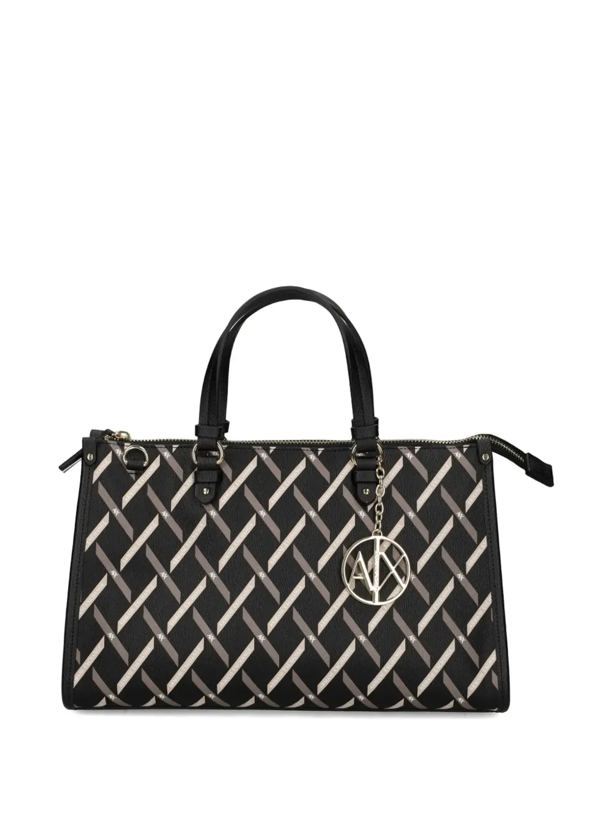Armani Exchange Gyngerモノグラムトップハンドルトートバッグ（ブラック） - 画像2