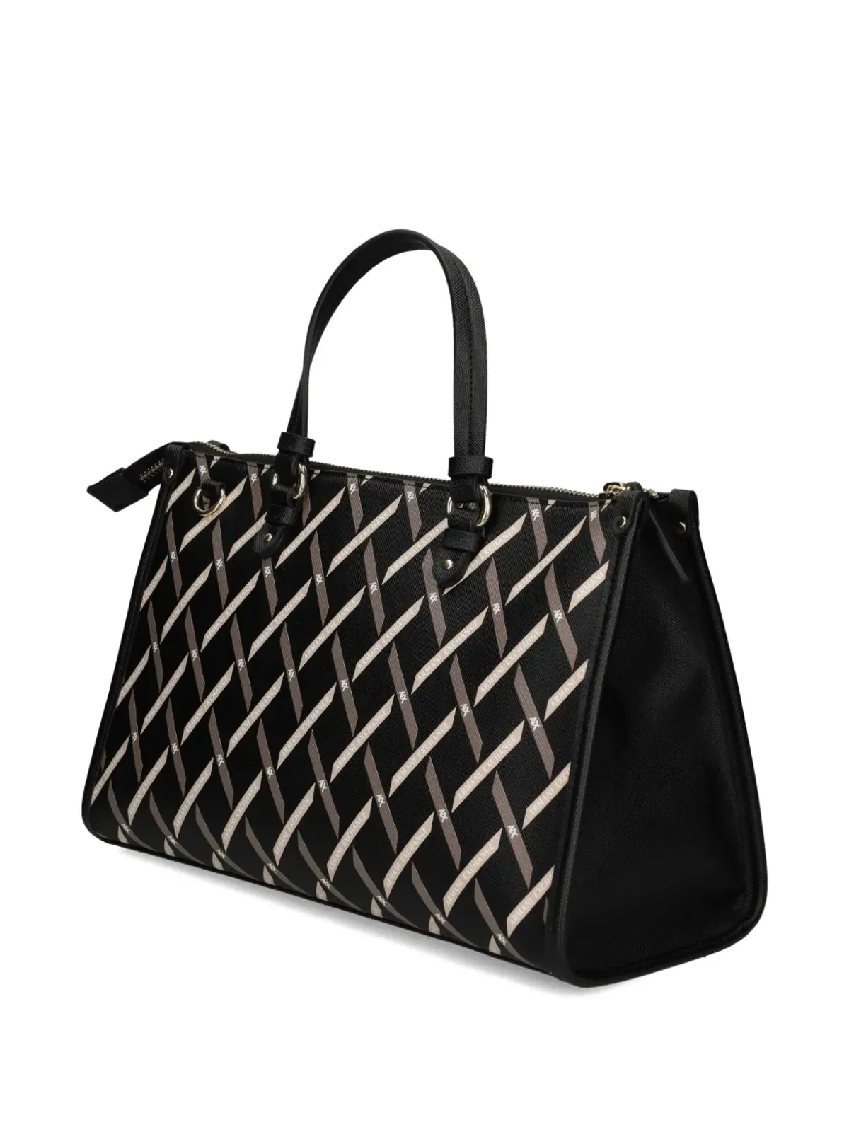 Armani Exchange Gyngerモノグラムトップハンドルトートバッグ（ブラック） - 画像3
