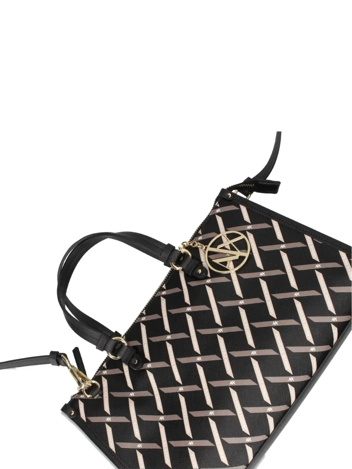 Armani Exchange Gyngerモノグラムトップハンドルトートバッグ（ブラック） - 画像4
