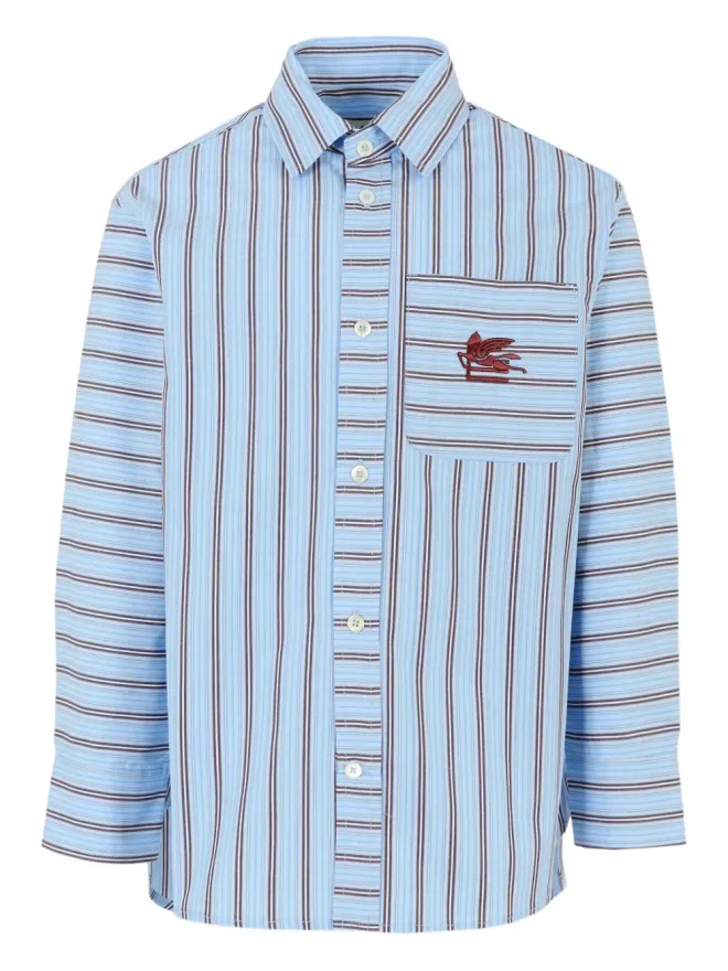 ETRO KIDS ETRO KIDS 青のストライプ Pegaso刺繍シャツの商品画像