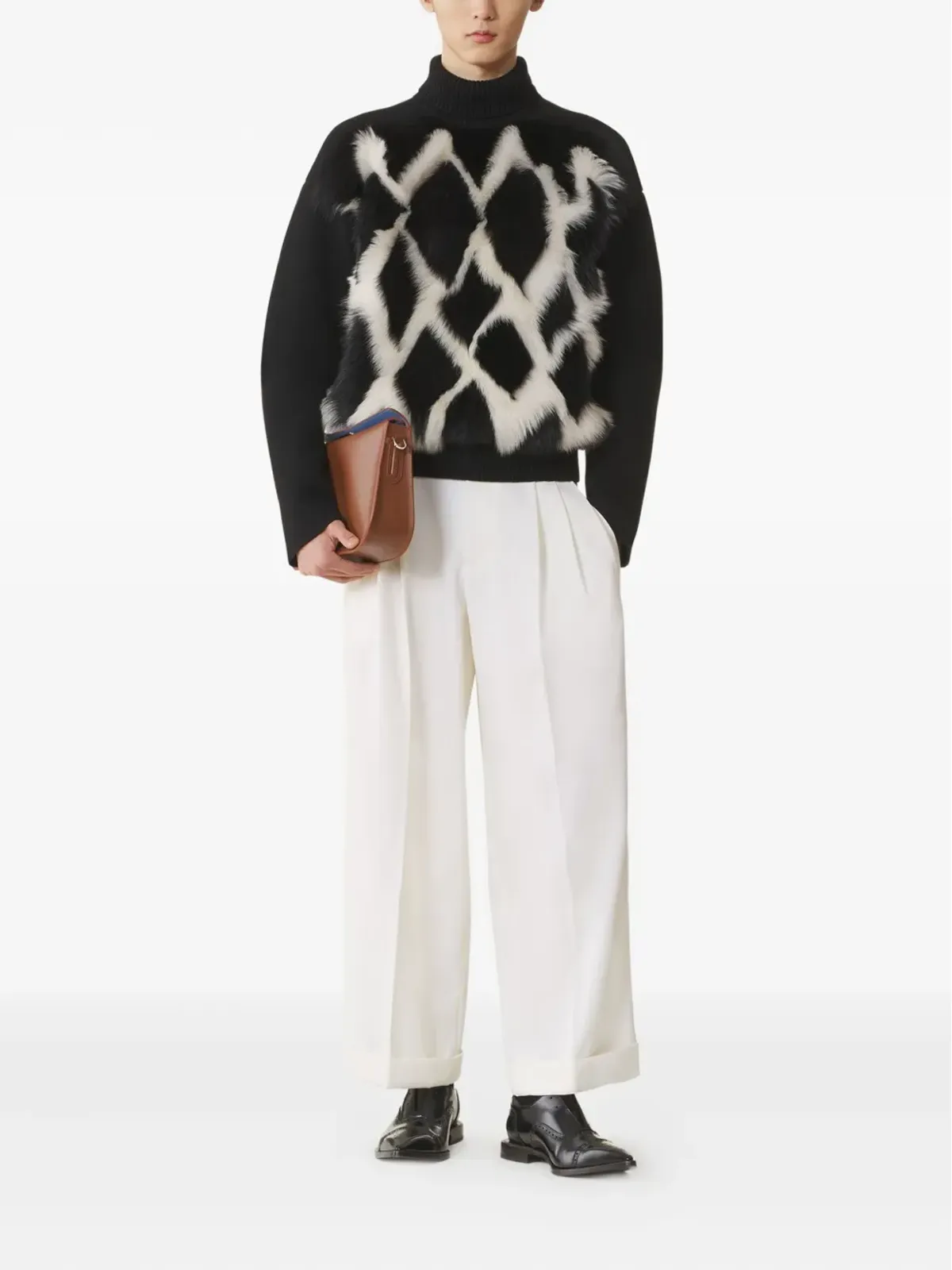 Lanvin ハイネックファーパネルセーター ブラック - 画像2