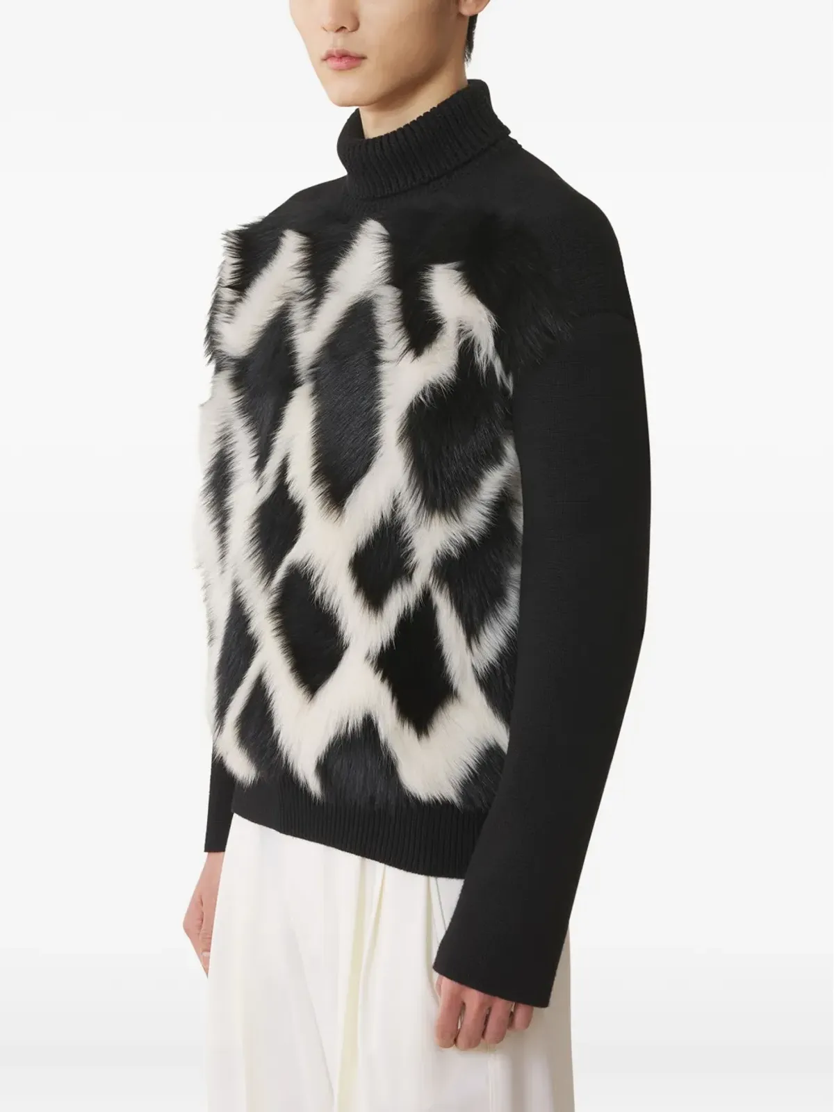 Lanvin ハイネックファーパネルセーター ブラック - 画像3