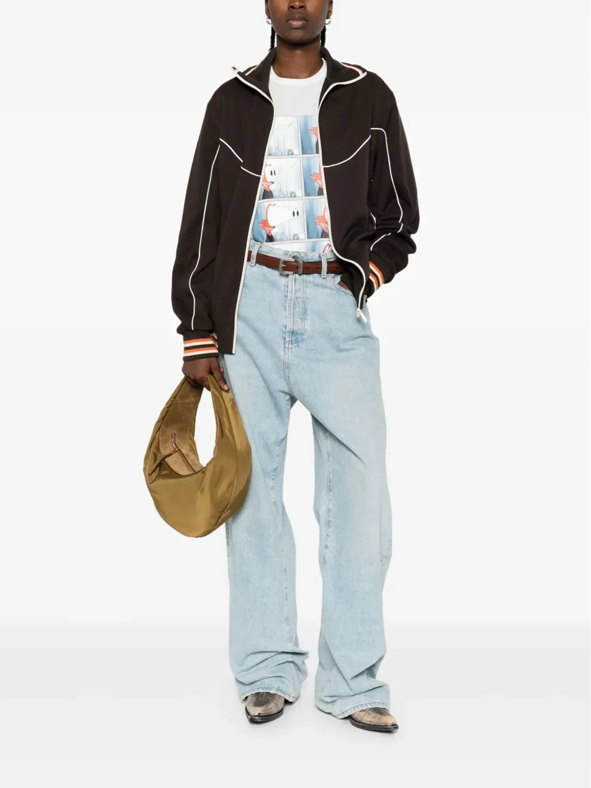 Golden Goose リブ編みパネルジップアップジャケット - Brown - 画像3