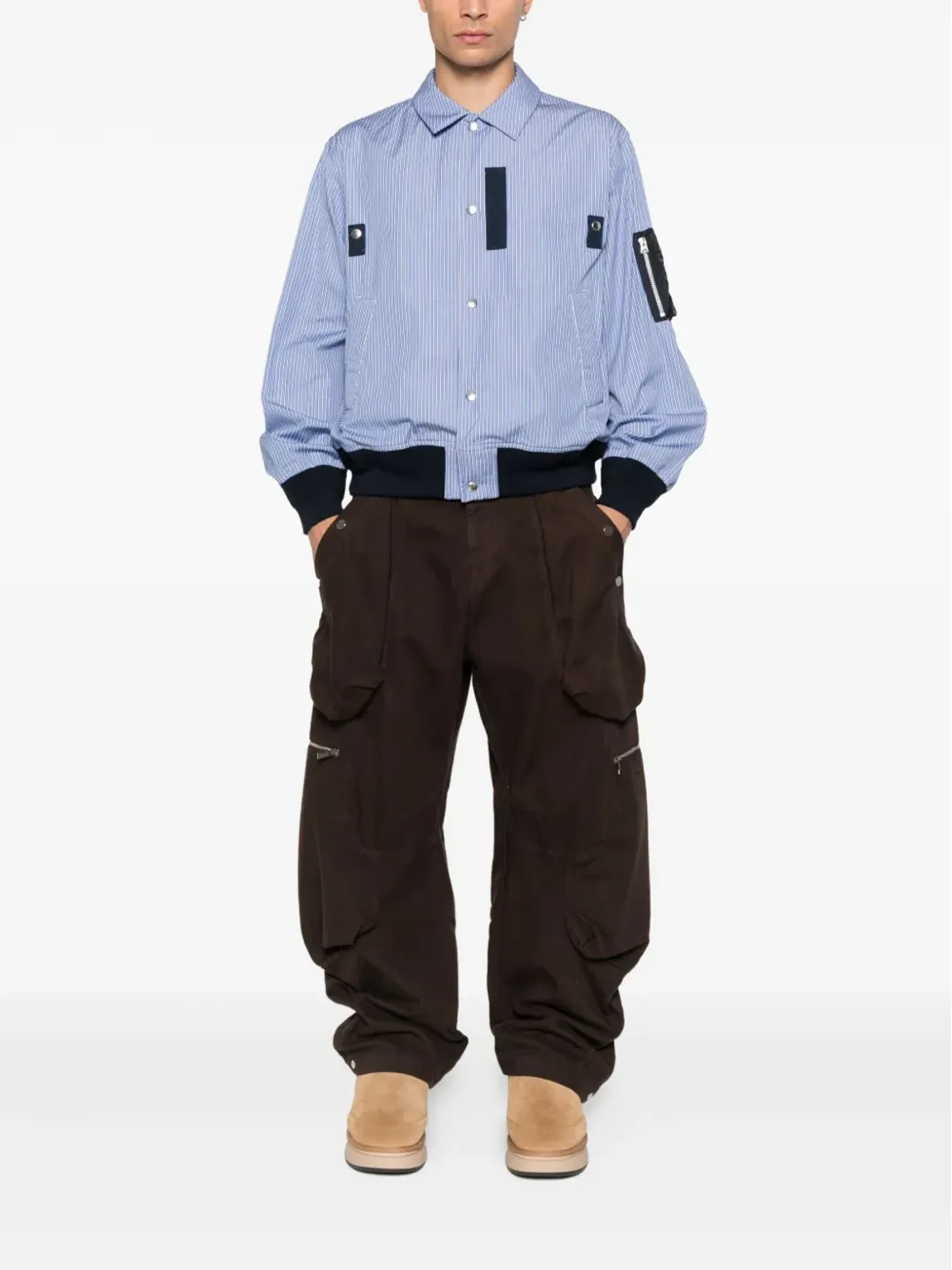 sacai ストライプ柄パネルボンバージャケット - 画像2