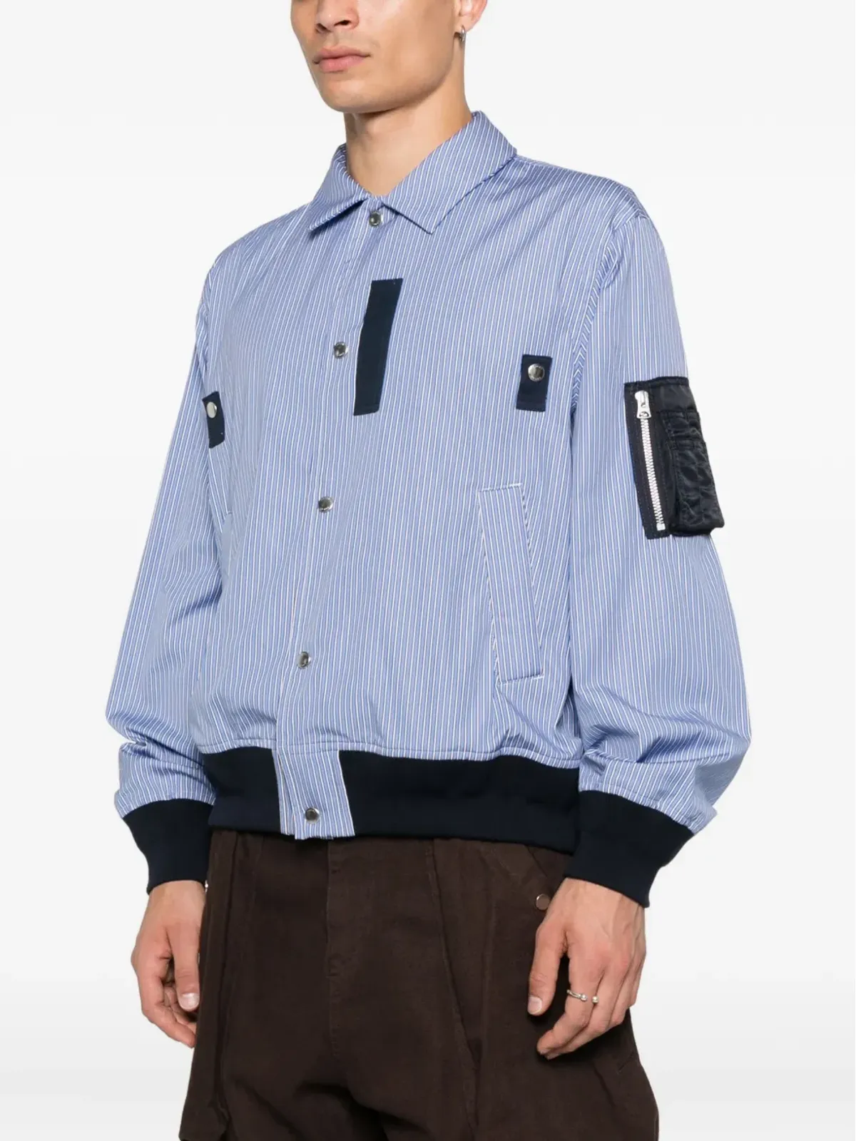sacai ストライプ柄パネルボンバージャケット - 画像3