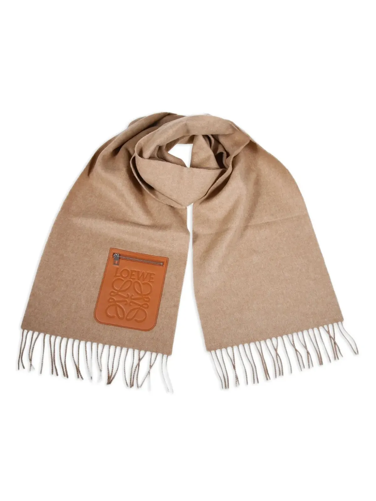 LOEWE レザー パッチ フリンジスカーフ - 画像2