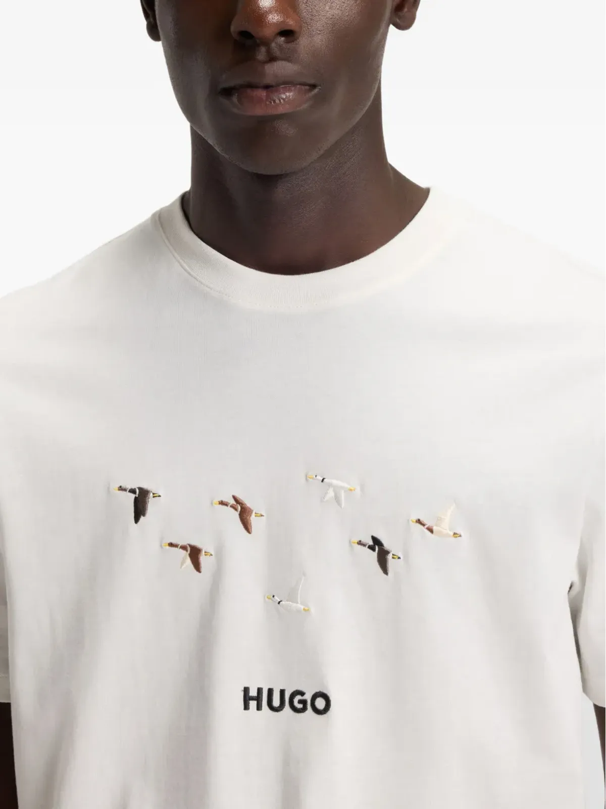 HUGO バード刺繍コットンTシャツ - White - 画像5