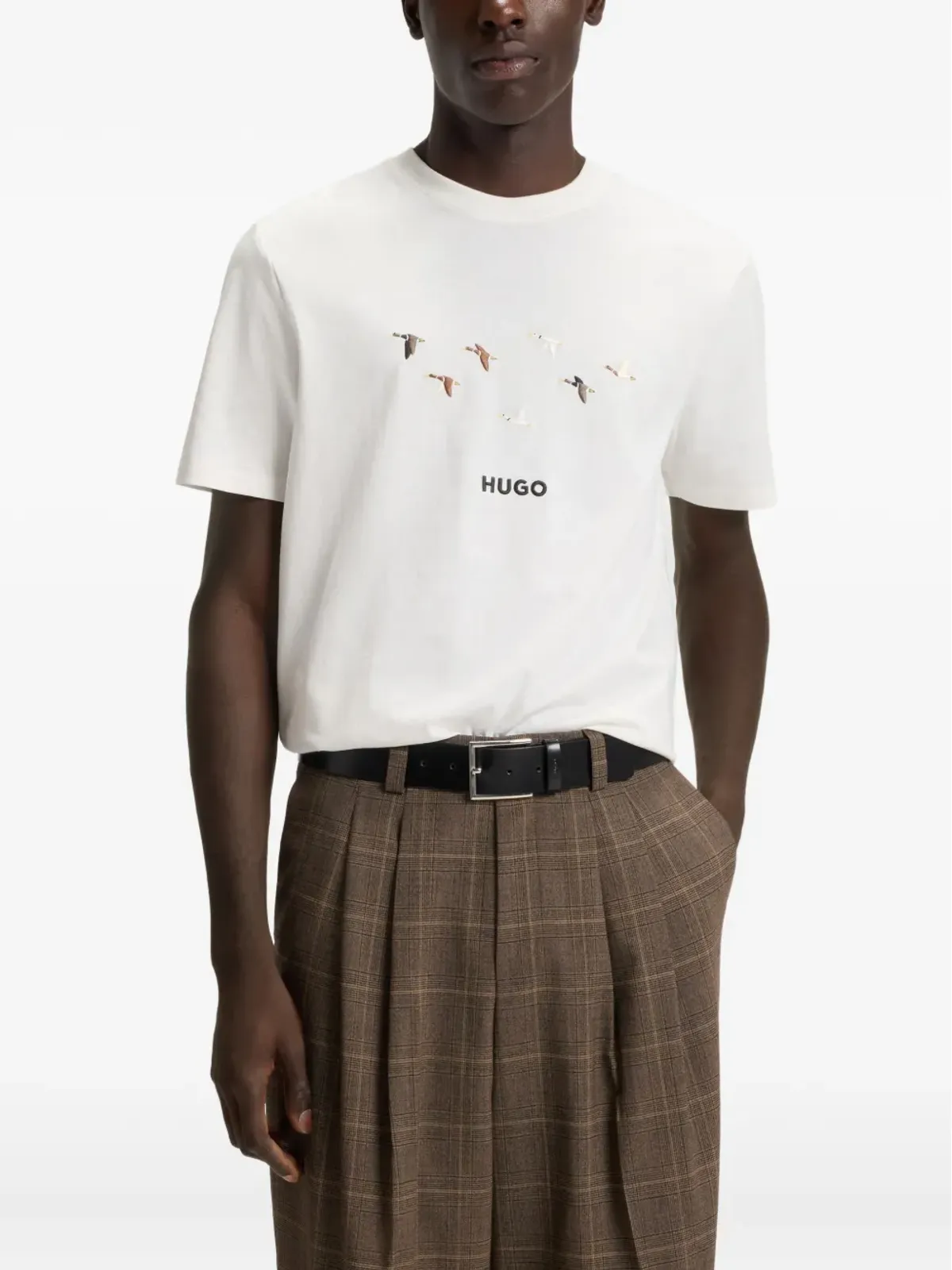 HUGO バード刺繍コットンTシャツ - White - 画像4