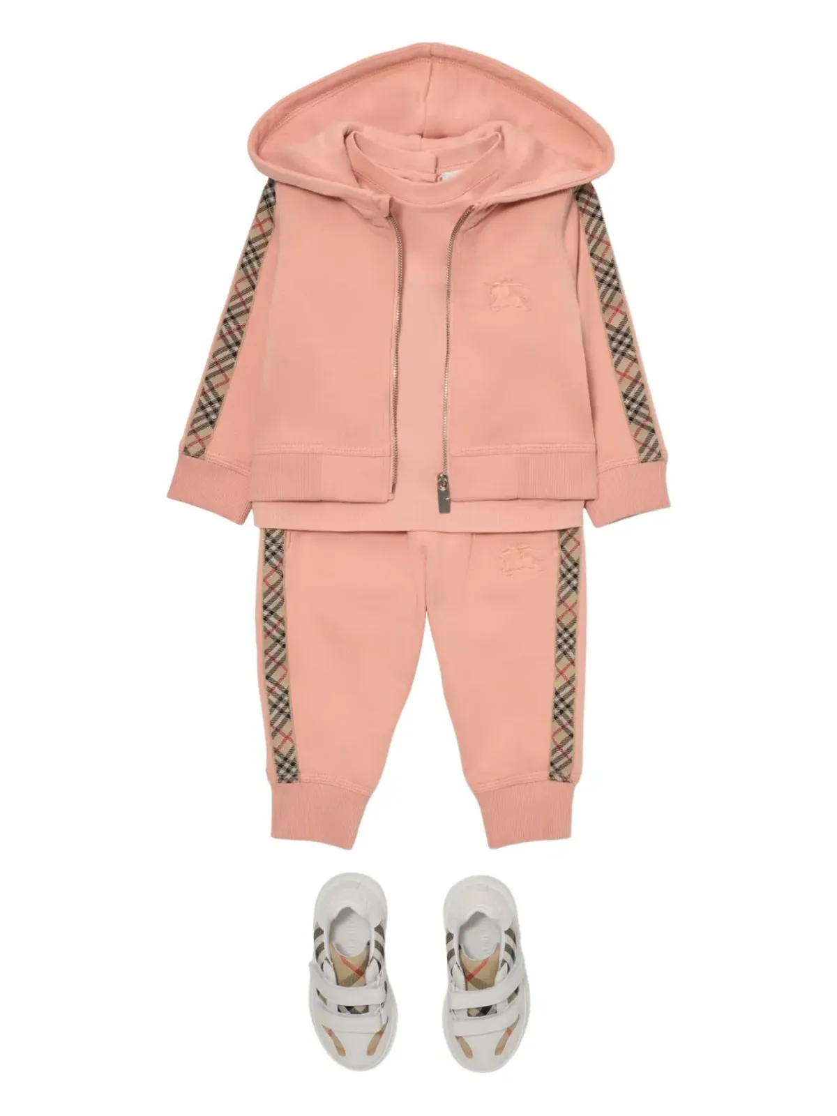 Burberry Kids チェック柄トリムのコットン ジョギングパンツ - ピンク - 画像3