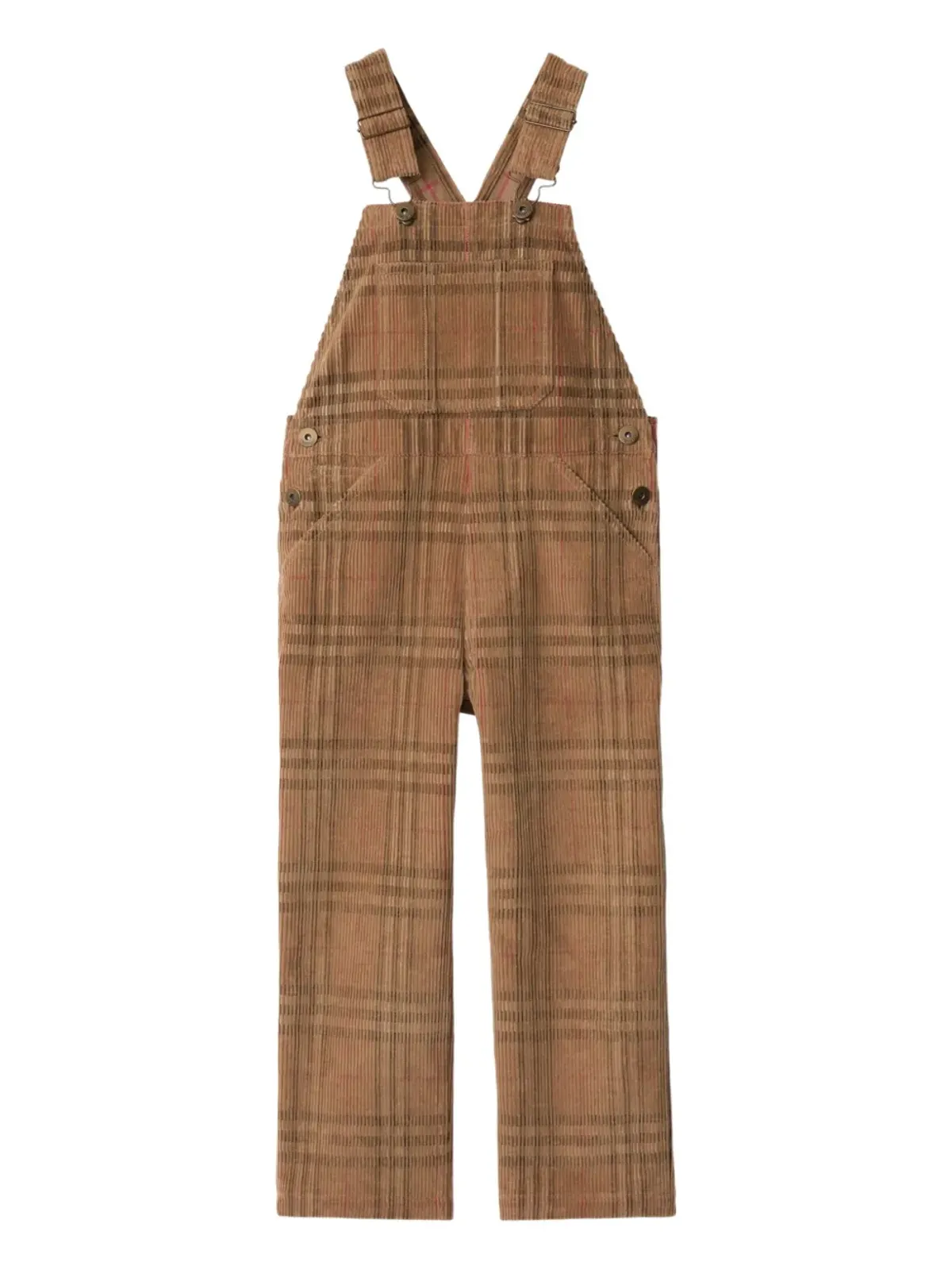 Burberry Kids チェックコーデュロイのつなぎ（ブラウン） - 画像1